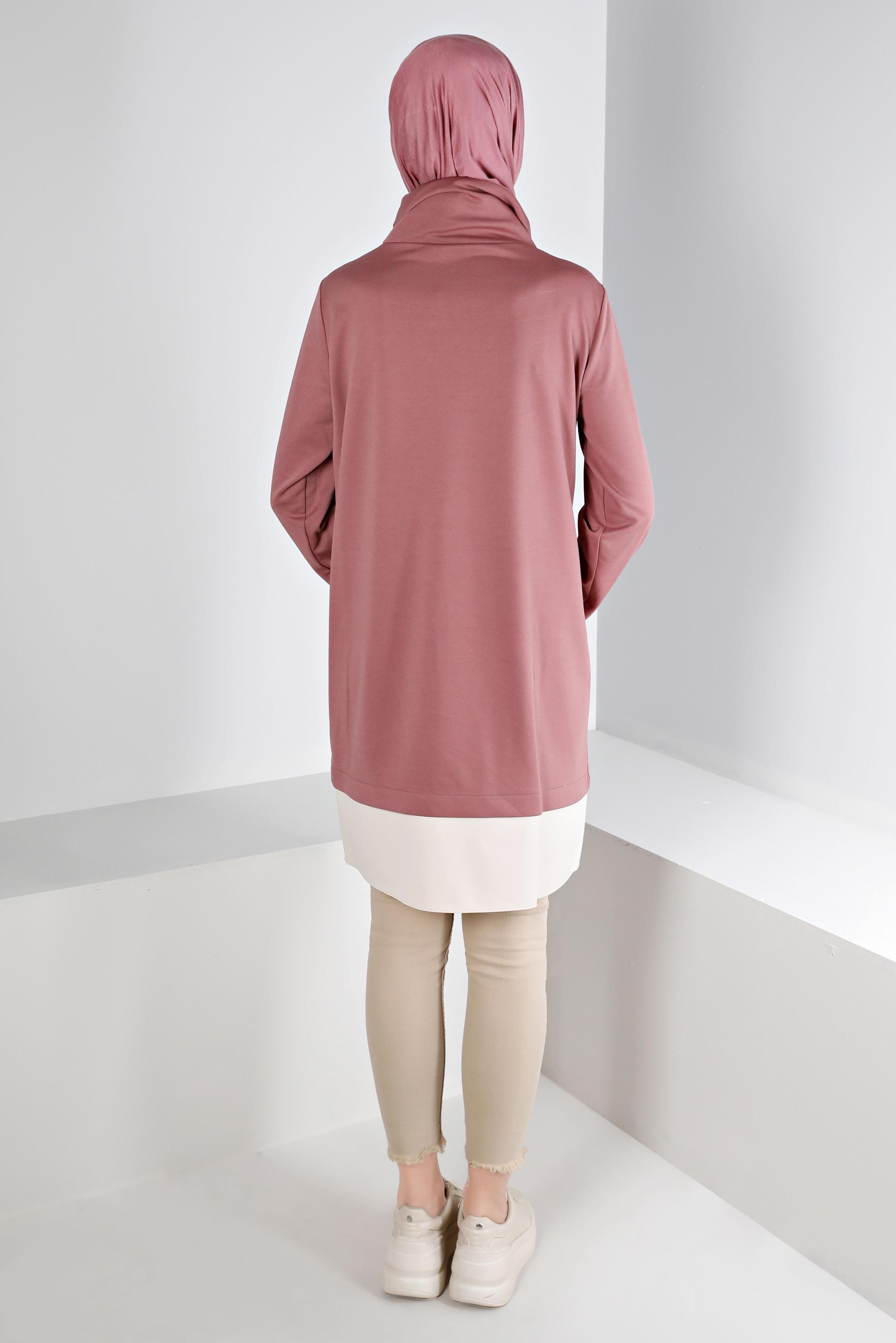 Tesettür giyim PEMBE RİBANALI BAĞCIKLI TUNİK 43355 