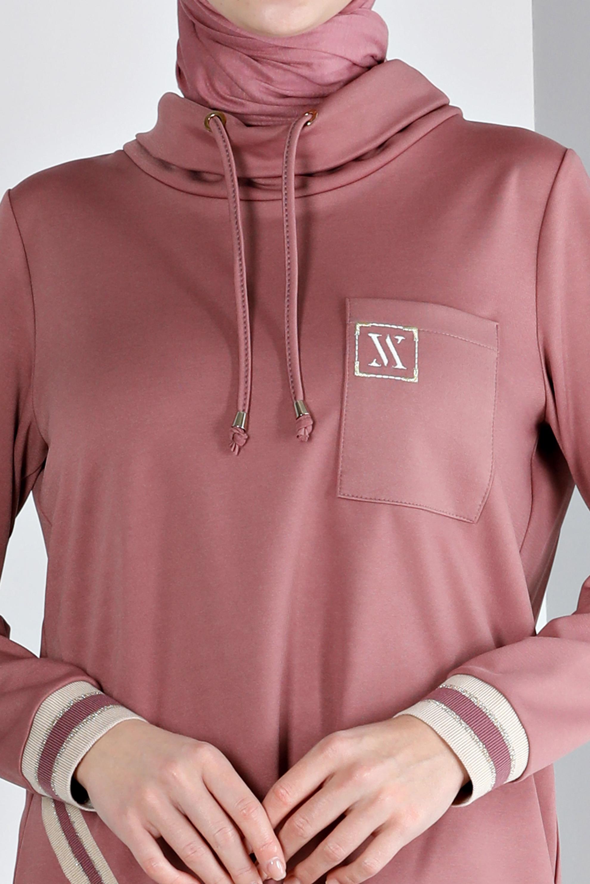 Tesettür giyim PEMBE RİBANALI BAĞCIKLI TUNİK 43355 