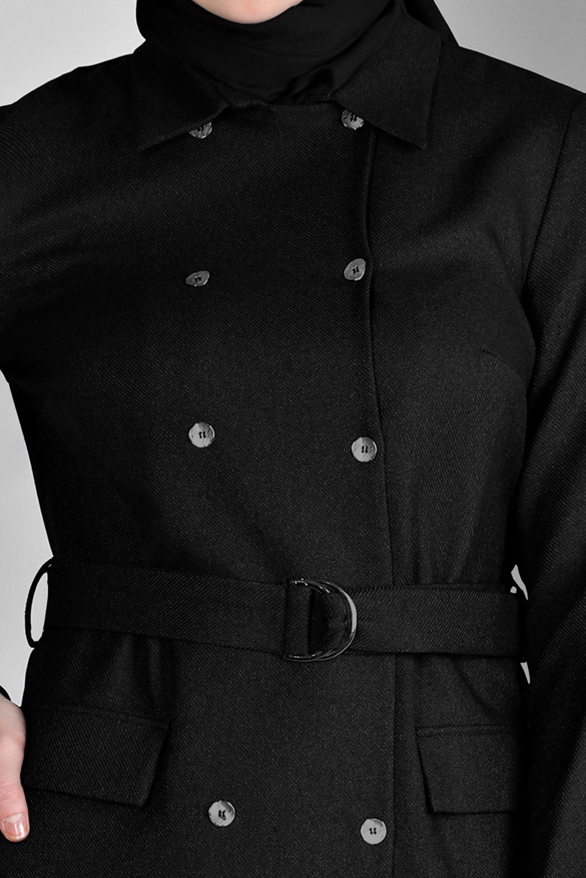 Tesettür giyim SİYAH MANŞETLERİ DÜĞMELİ KEMERLİ TUNİK 43357