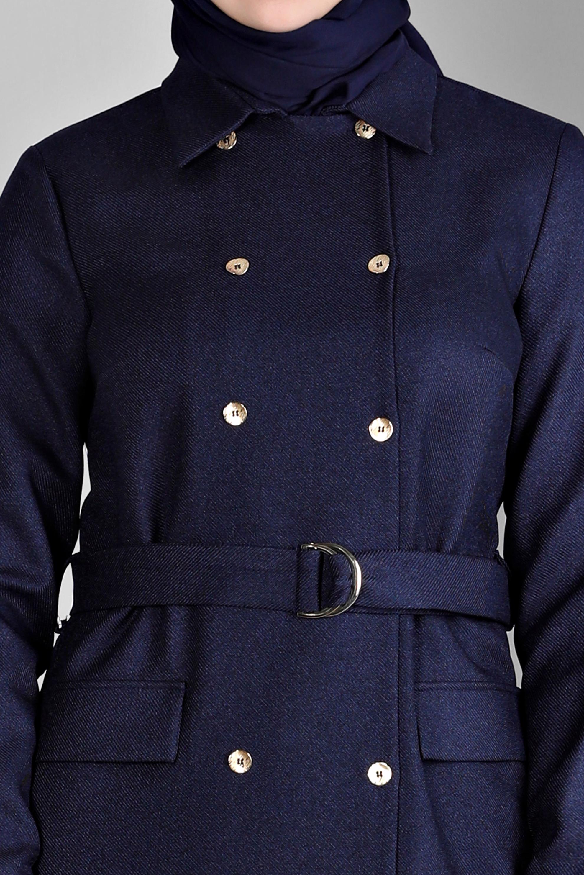 Tesettür giyim LACİVERT MANŞETLERİ DÜĞMELİ KEMERLİ TUNİK 43357