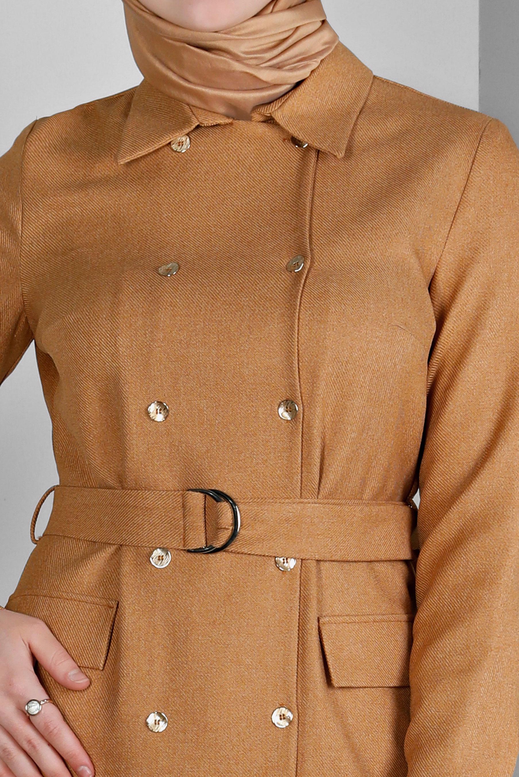 Tesettür giyim TURUNCU MANŞETLERİ DÜĞMELİ KEMERLİ TUNİK 43357