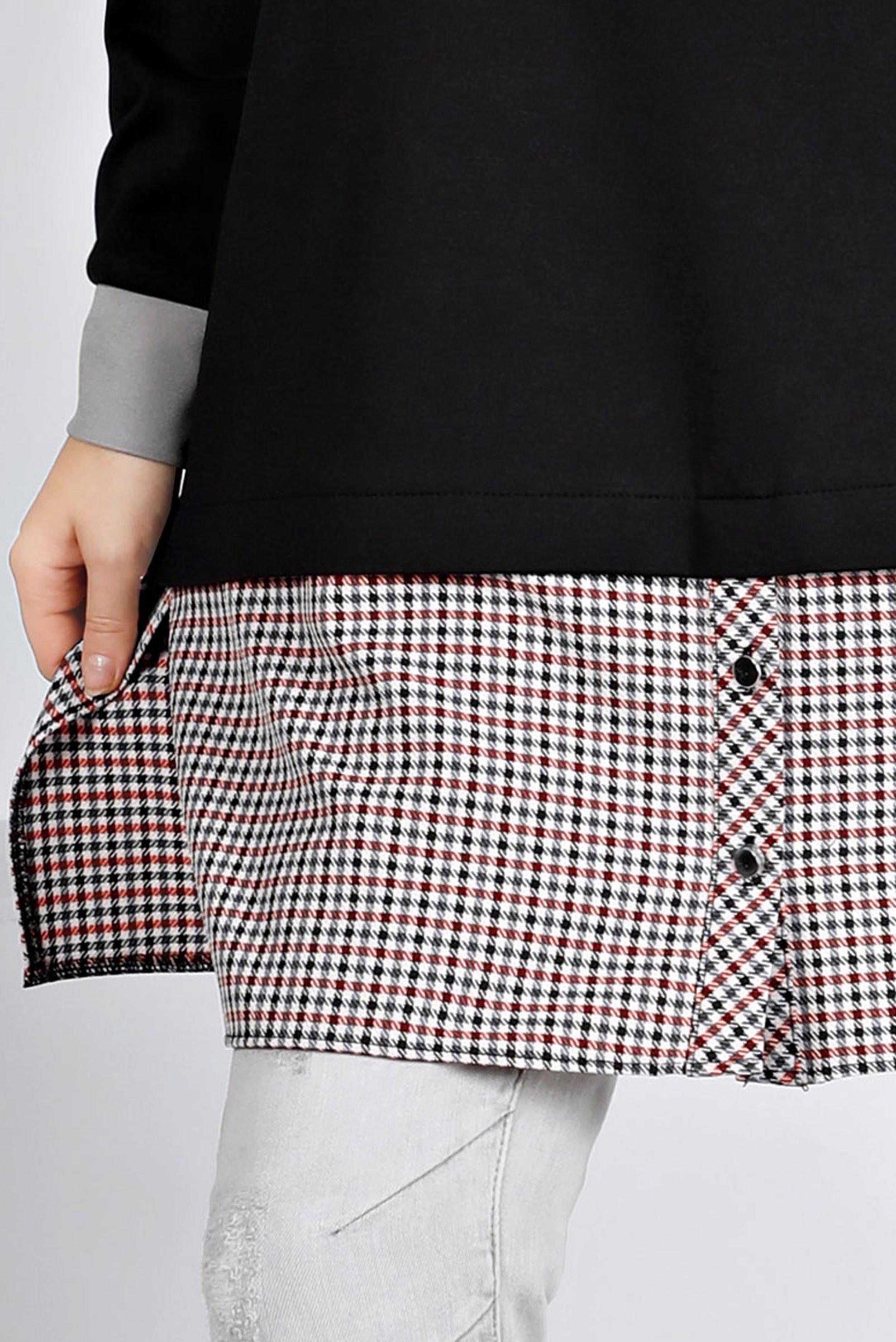 Tesettür giyim SİYAH KAPÜŞONLU EKOSE GÖMLEK PARÇALI TUNİK 43358 