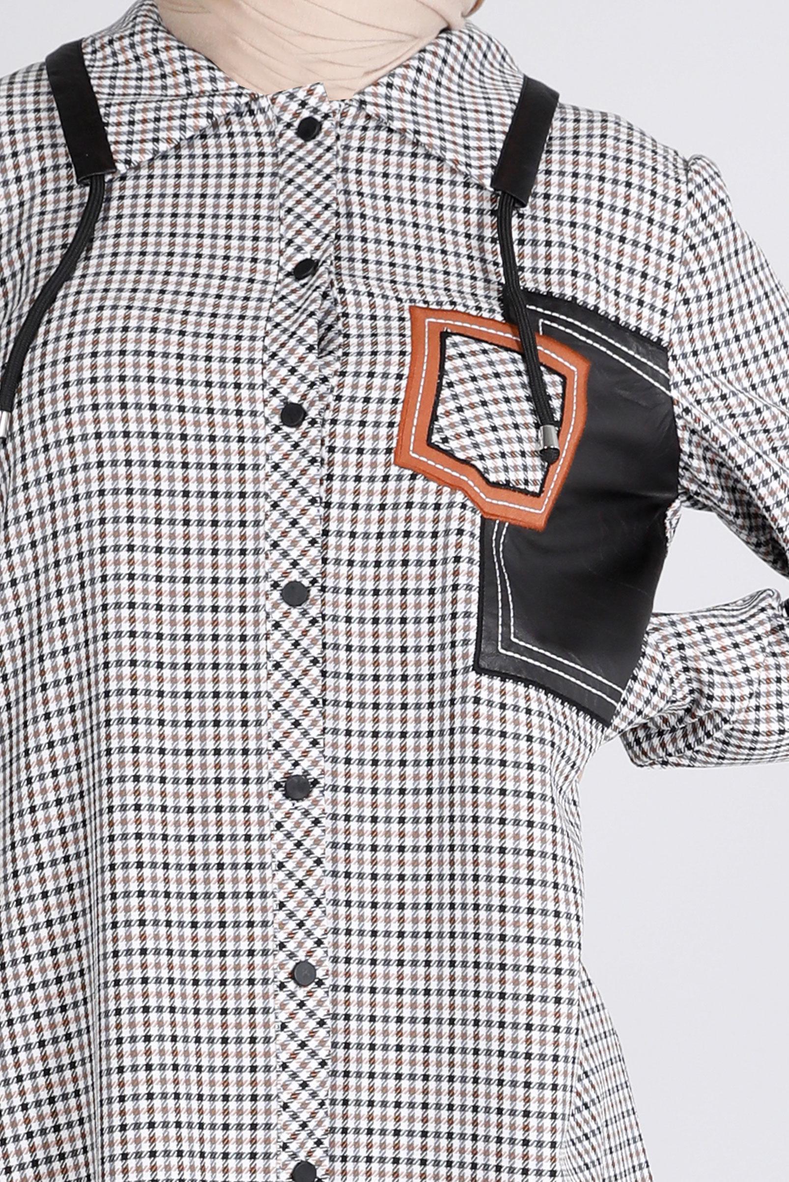 Tesettür giyim SARI DERİ DETAYLI EKOSE TUNİK 43359 