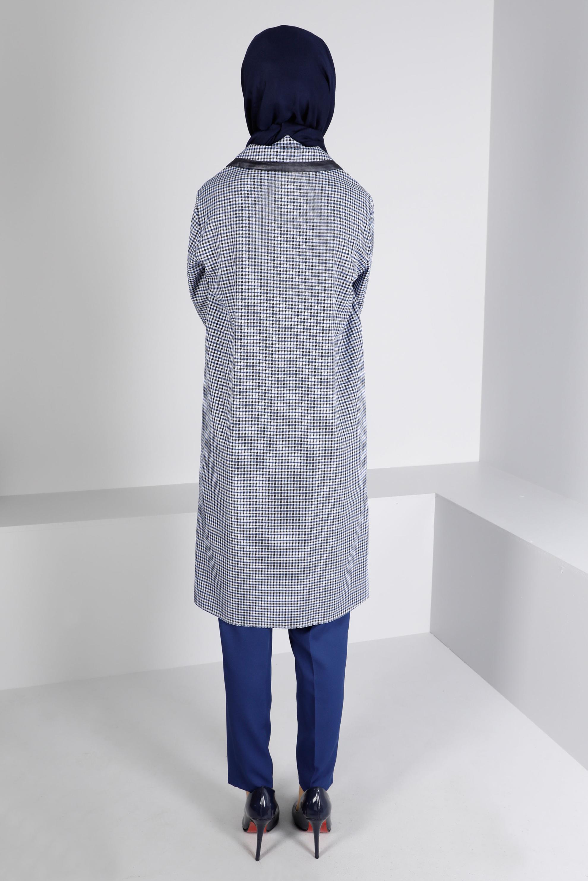 Tesettür giyim LACİVERT DERİ DETAYLI EKOSE TUNİK 43359 