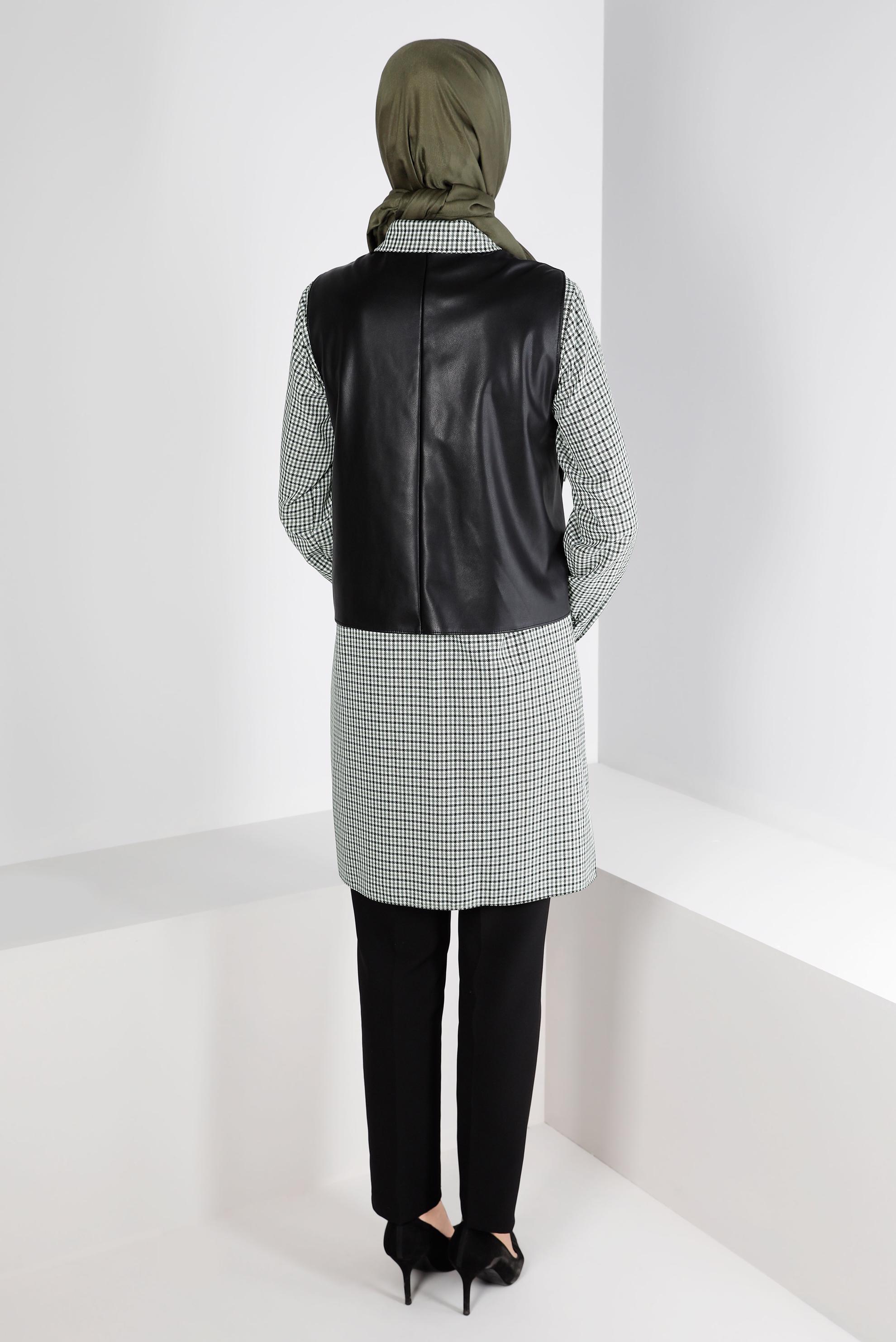 Tesettür giyim YEŞİL EKOSE İKİLİ TUNİK 43360    