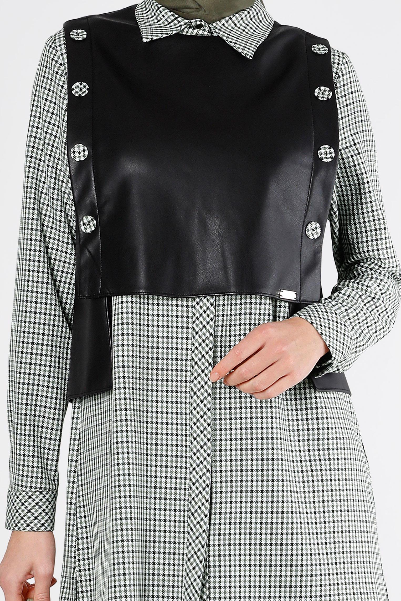 Tesettür giyim YEŞİL EKOSE İKİLİ TUNİK 43360    