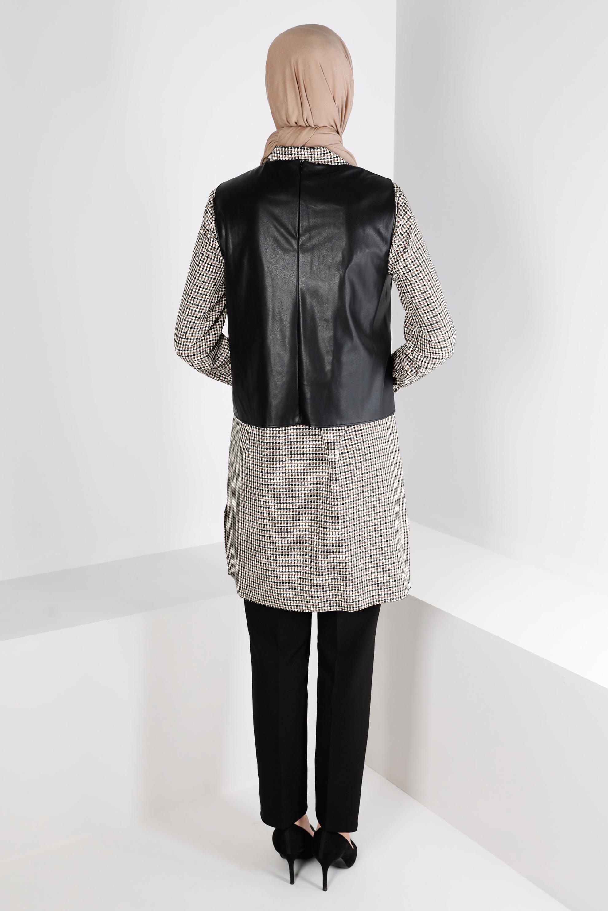 Tesettür giyim SARI EKOSE İKİLİ TUNİK 43360    