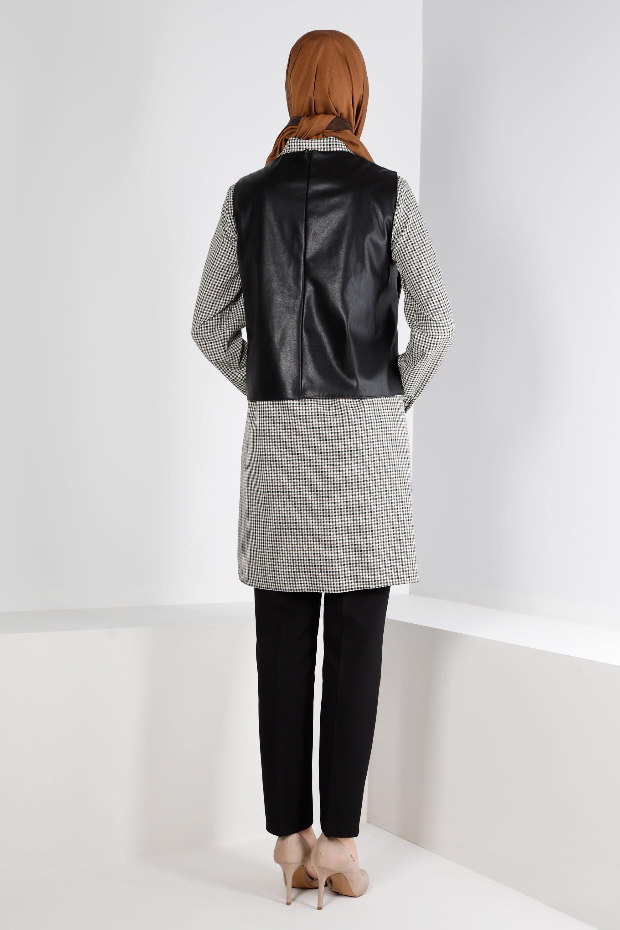 Tesettür giyim KAHVE EKOSE İKİLİ TUNİK 43360    