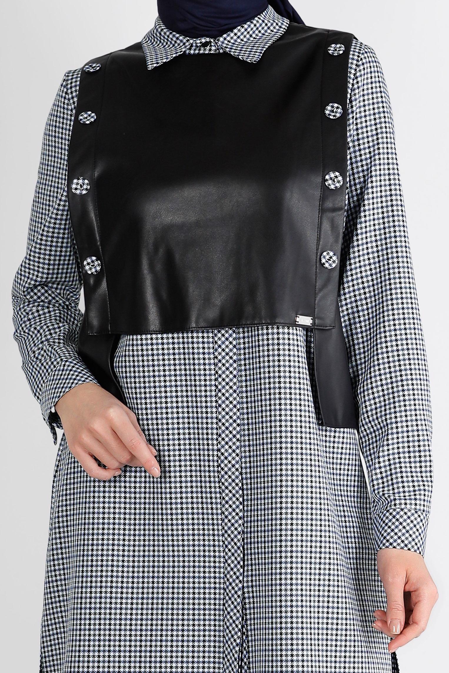 Tesettür giyim LACİVERT EKOSE İKİLİ TUNİK 43360    