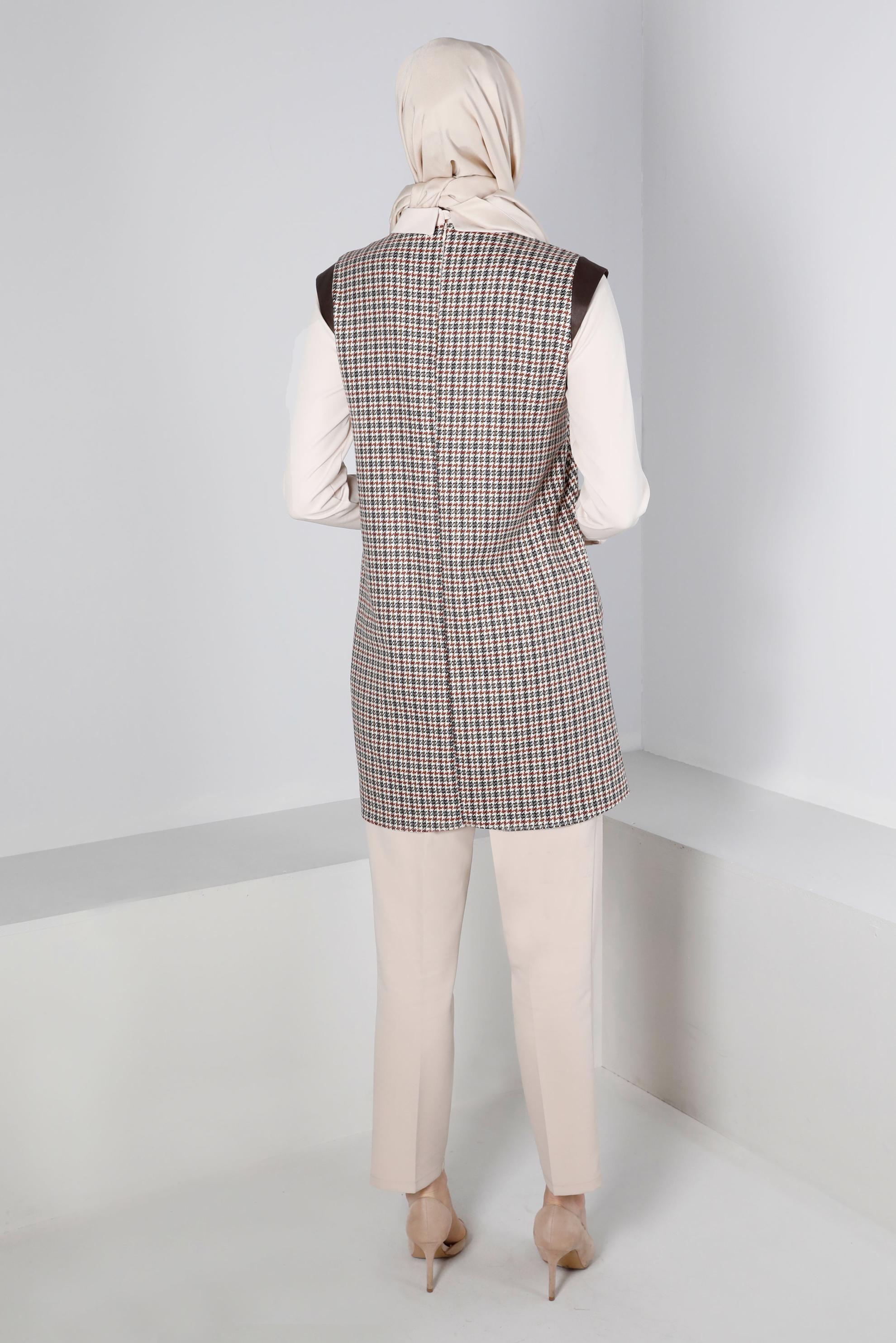 Tesettür giyim TURUNCU KAZAYAĞI DESENLİ DÜĞMELİ TUNİK 43361