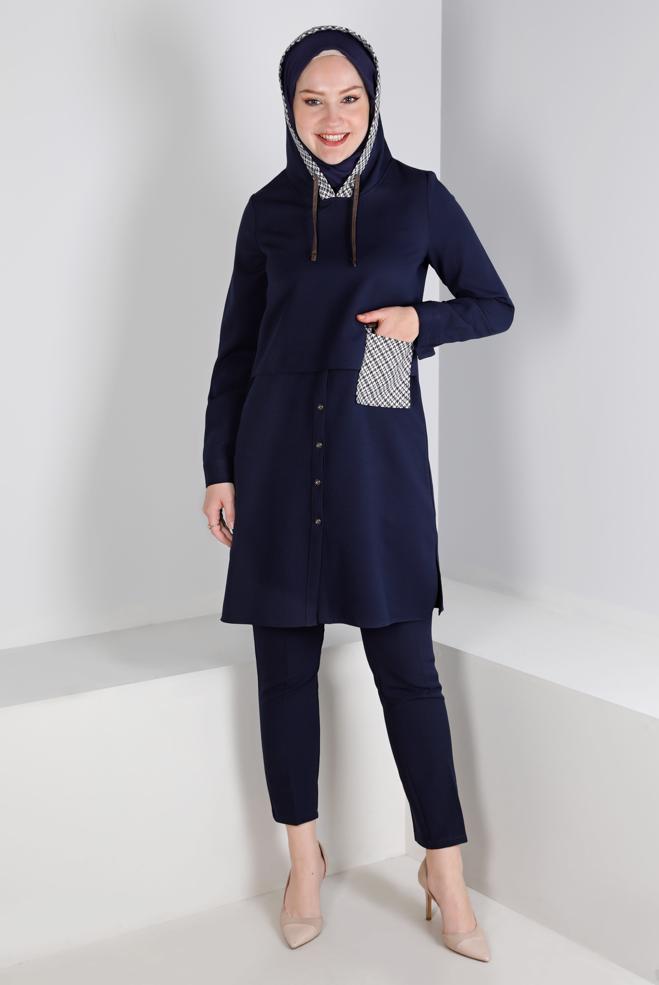 Tesettür giyim  KAZAYAĞI DESENLİ CEPLİ TUNİK 43375 - ALVİNA