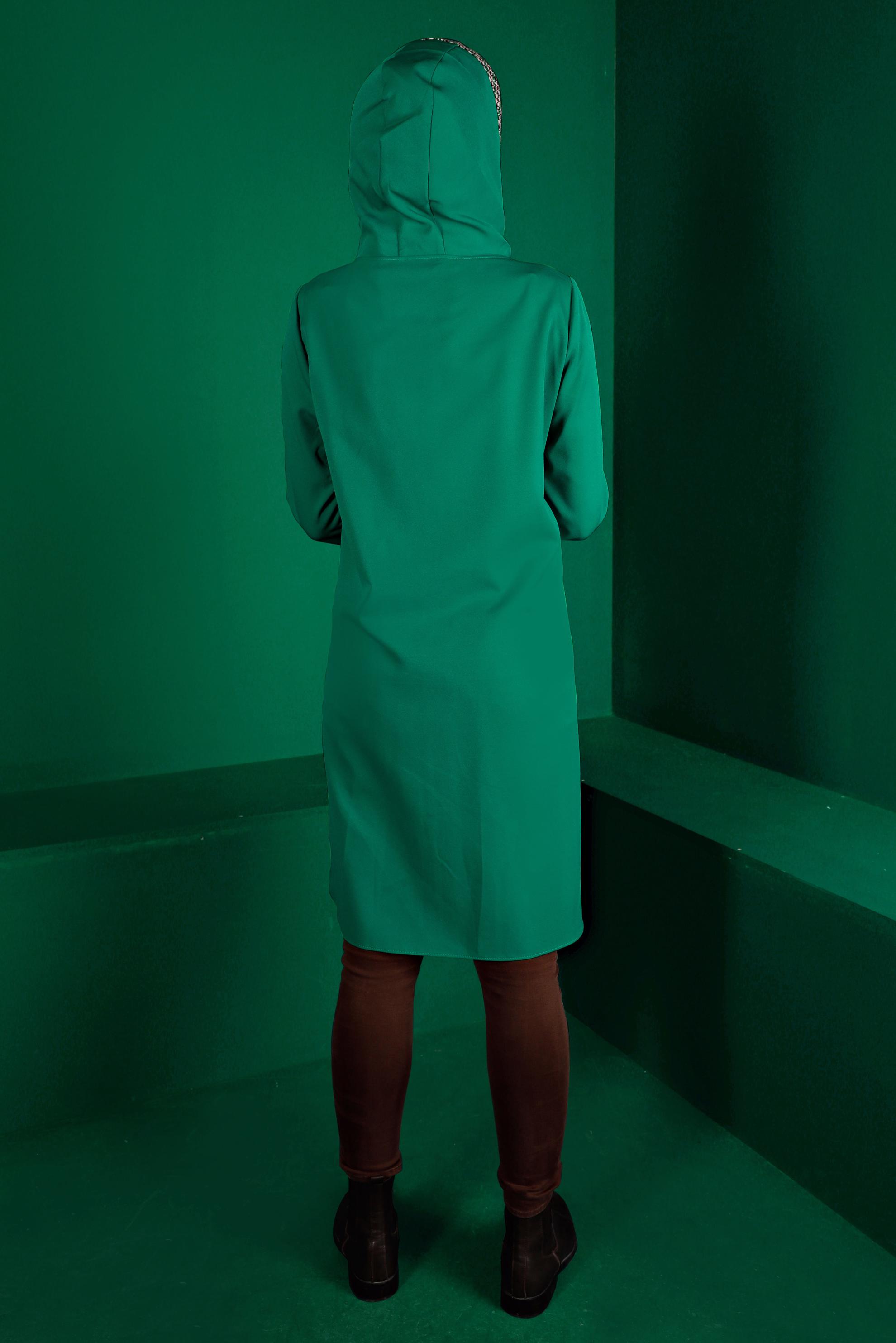 Tesettür giyim YEŞİL KAZAYAĞI DESENLİ CEPLİ TUNİK 43375