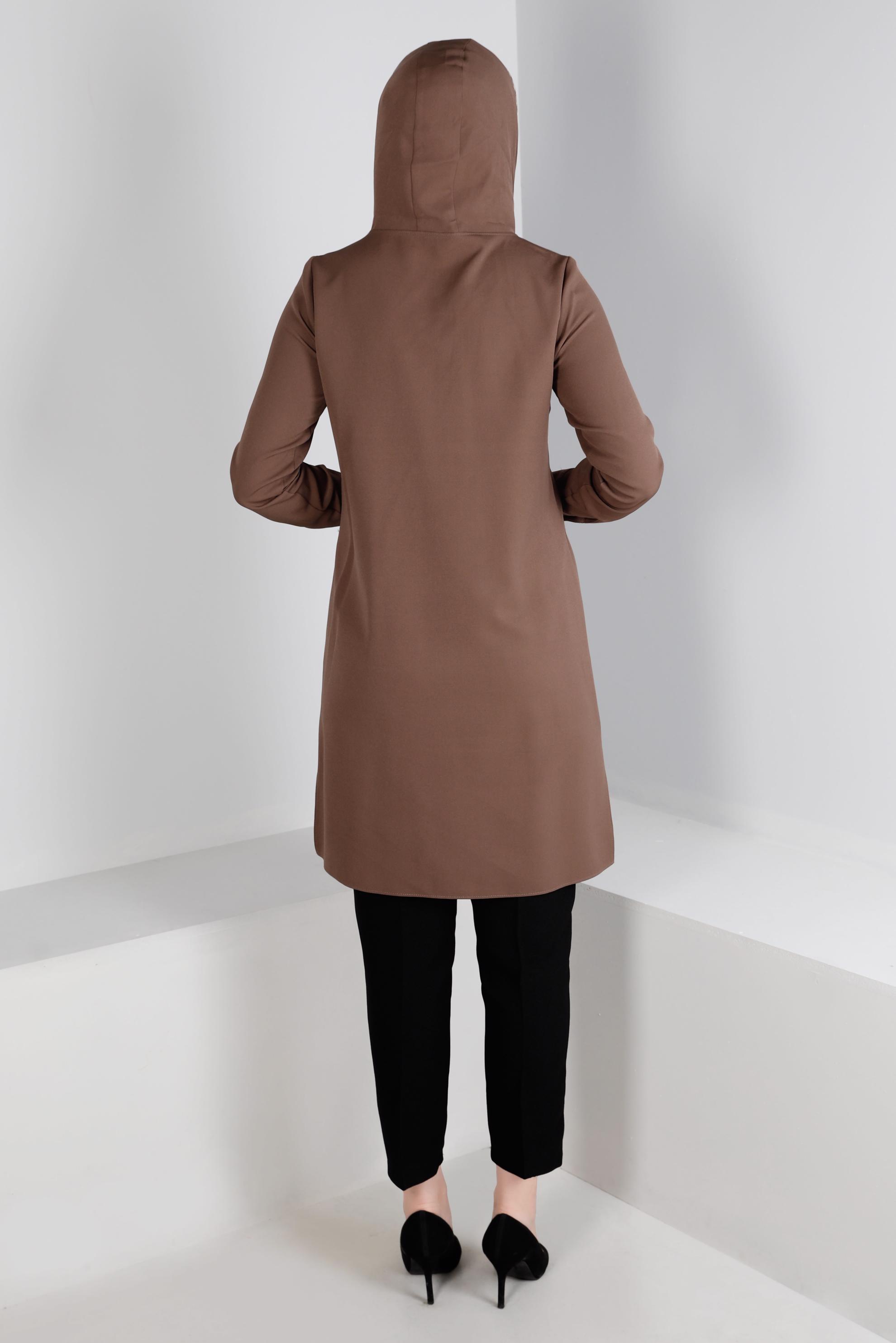 Tesettür giyim VİZON KAZAYAĞI DESENLİ CEPLİ TUNİK 43375