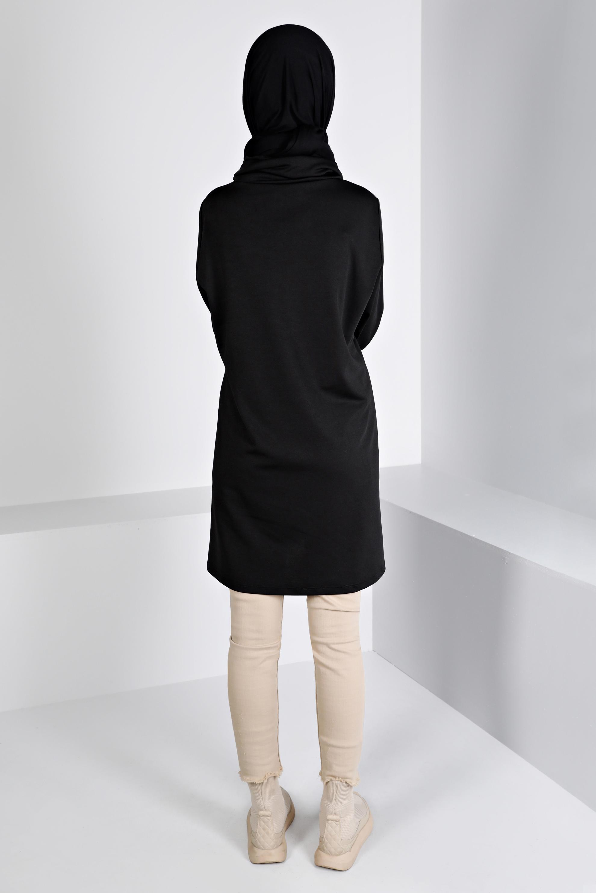 Tesettür giyim SİYAH CEP DETAYLI BAĞCIKLI TUNİK 43376 