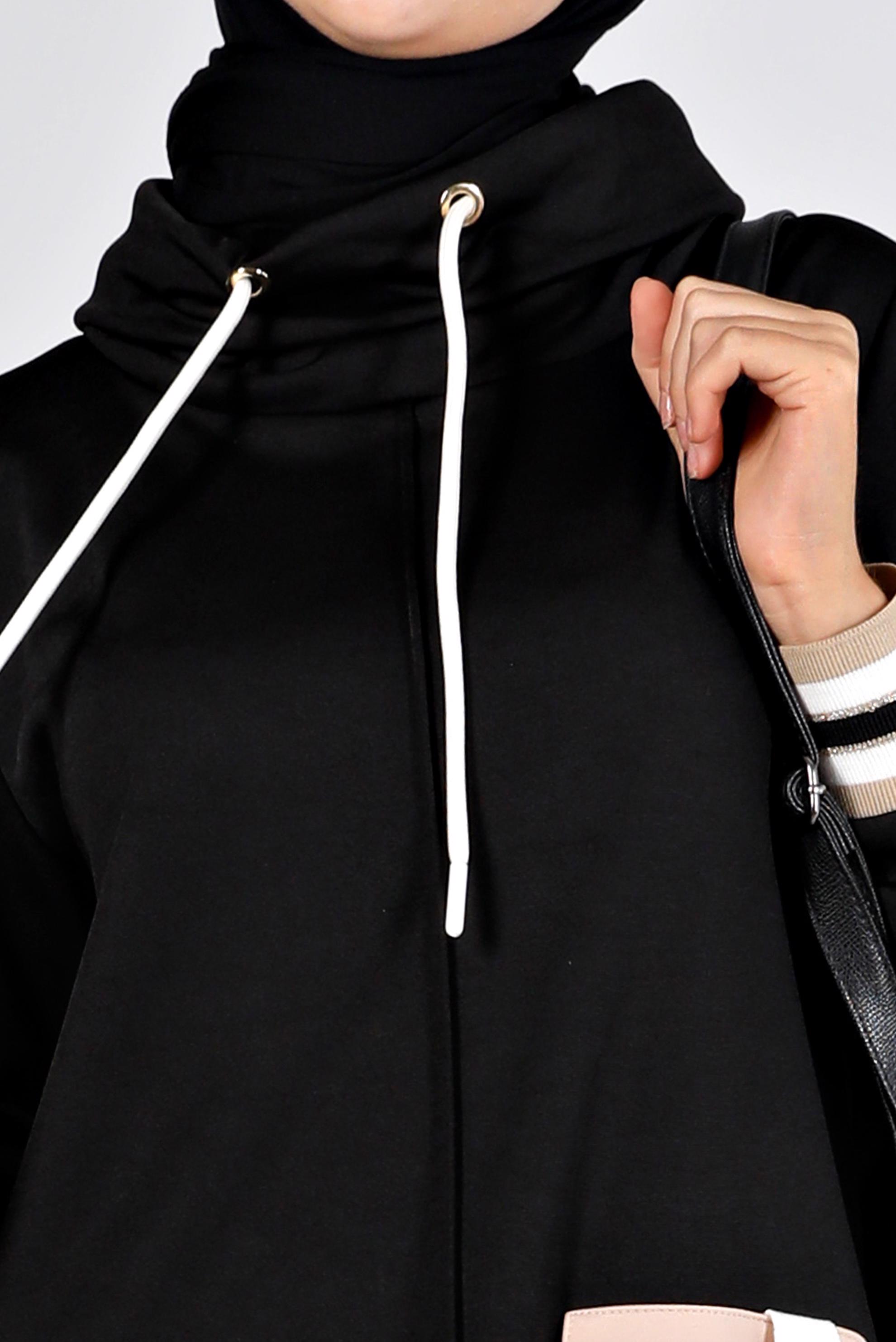 Tesettür giyim SİYAH CEP DETAYLI BAĞCIKLI TUNİK 43376 