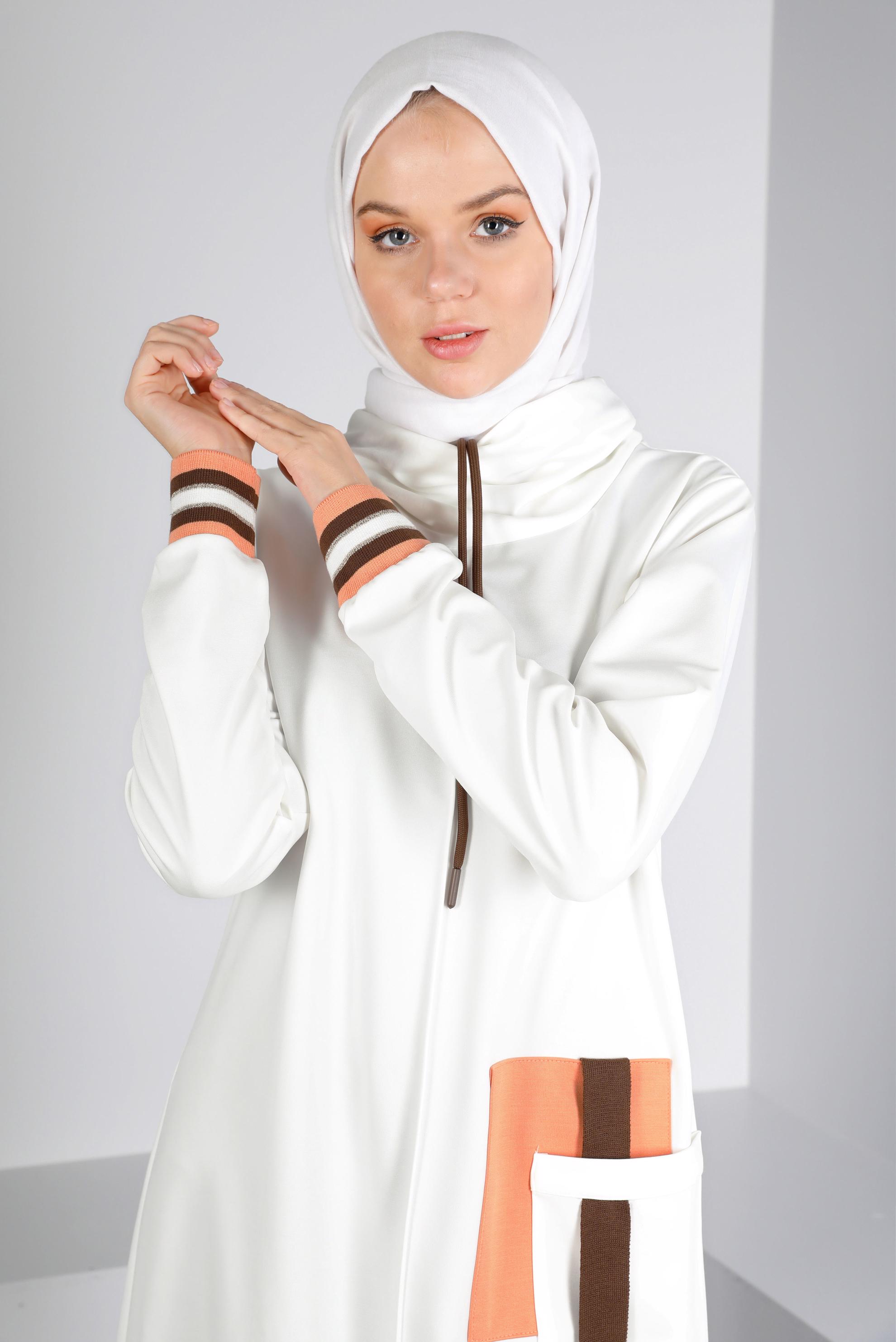 Tesettür giyim BEYAZ CEP DETAYLI BAĞCIKLI TUNİK 43376 