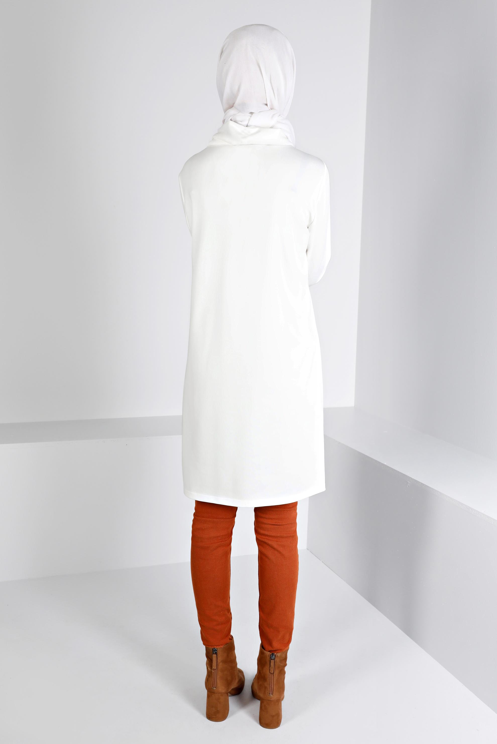 Tesettür giyim BEYAZ CEP DETAYLI BAĞCIKLI TUNİK 43376 