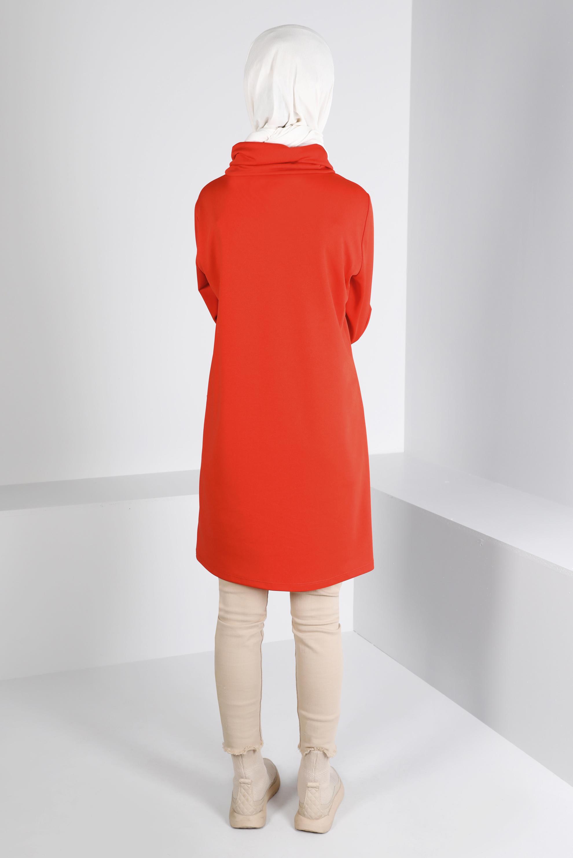 Tesettür giyim MERCAN CEP DETAYLI BAĞCIKLI TUNİK 43376 