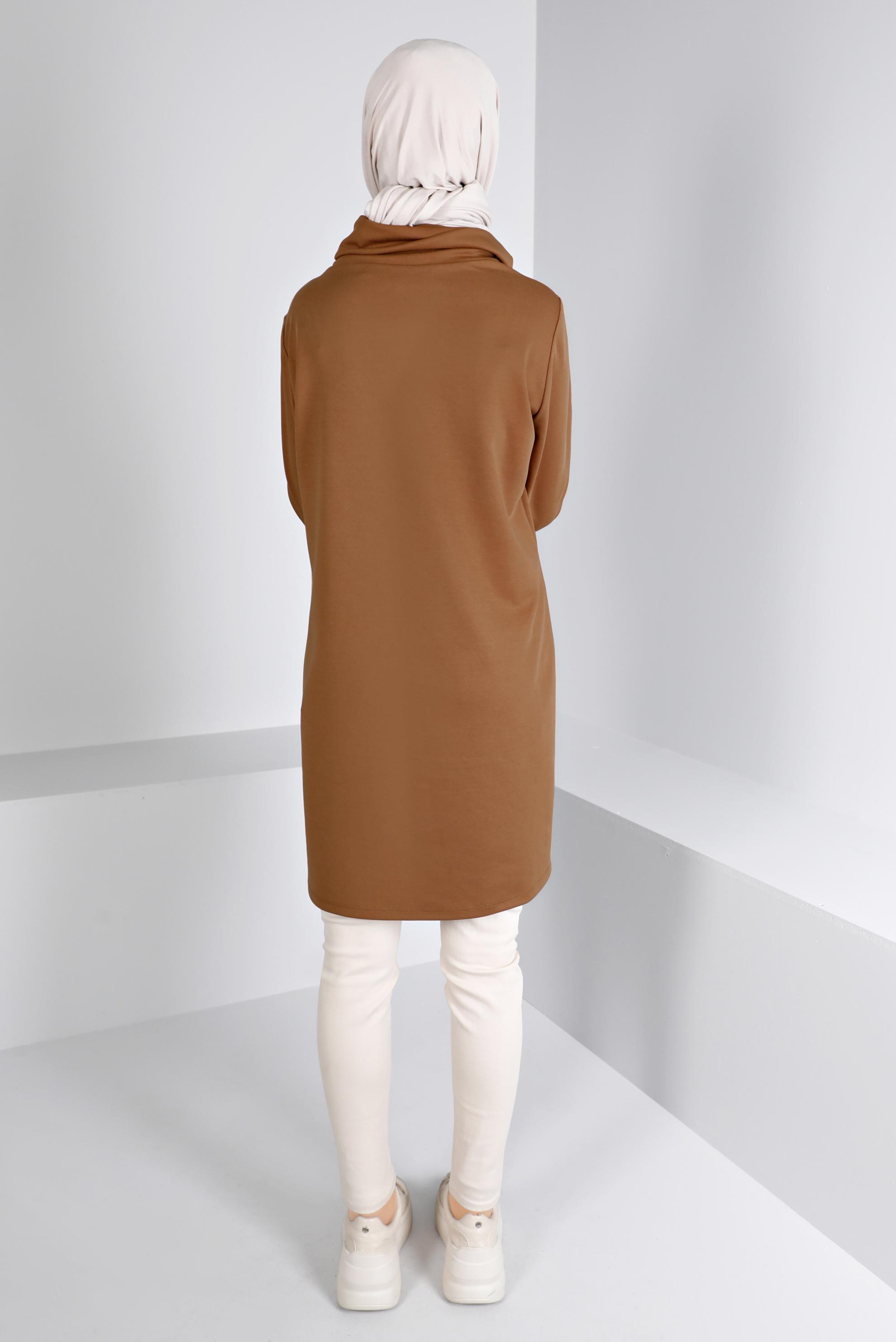 Tesettür giyim KAHVE CEP DETAYLI BAĞCIKLI TUNİK 43376 