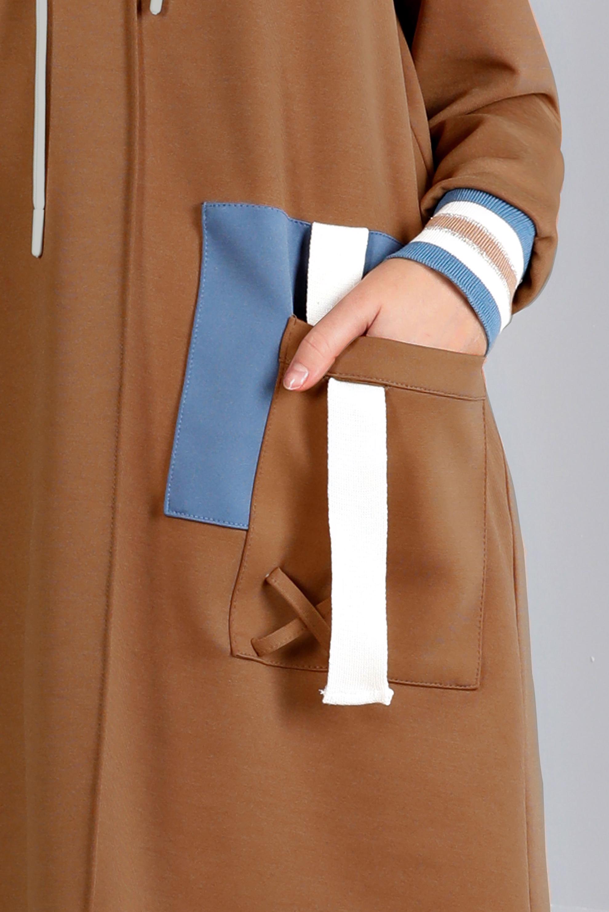 Tesettür giyim KAHVE CEP DETAYLI BAĞCIKLI TUNİK 43376 