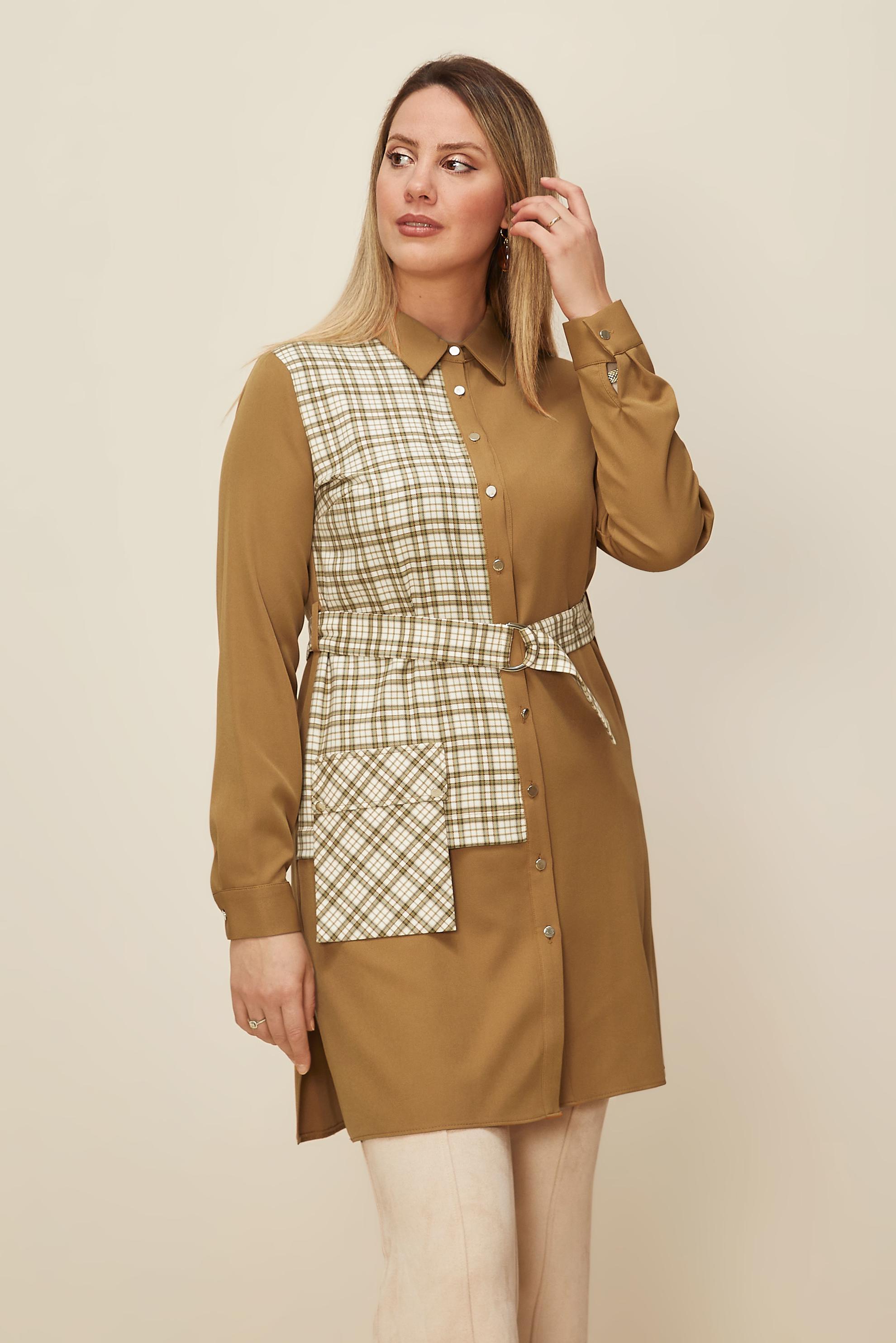 Hijab clothing YELLOW CHECK PATTERN DETAIL TUNIC WITH POCKET 43377