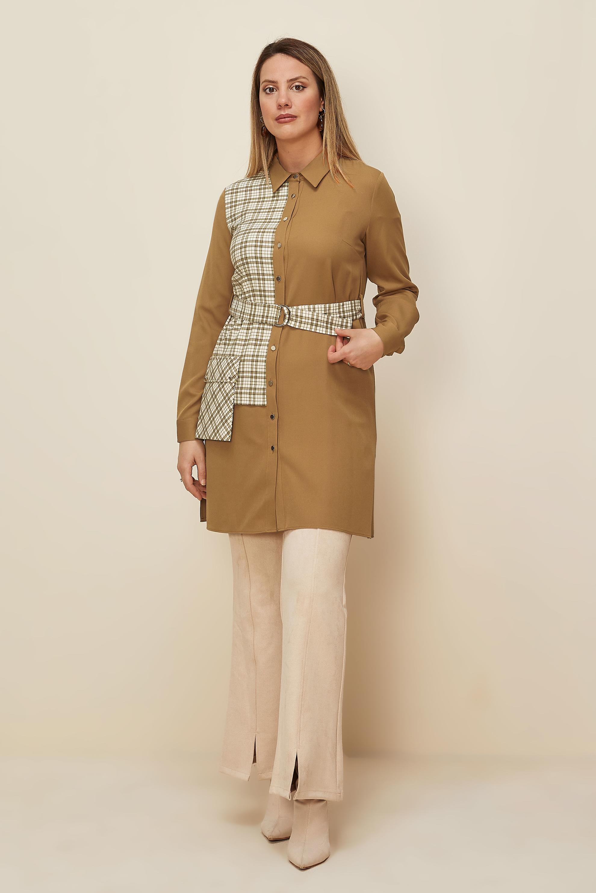 Hijab clothing YELLOW CHECK PATTERN DETAIL TUNIC WITH POCKET 43377