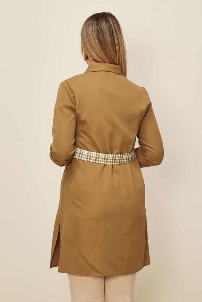 Tesettür giyim SARI EKOSE DESEN DETAYLI CEPLİ TUNİK 43377 - ALVİNA