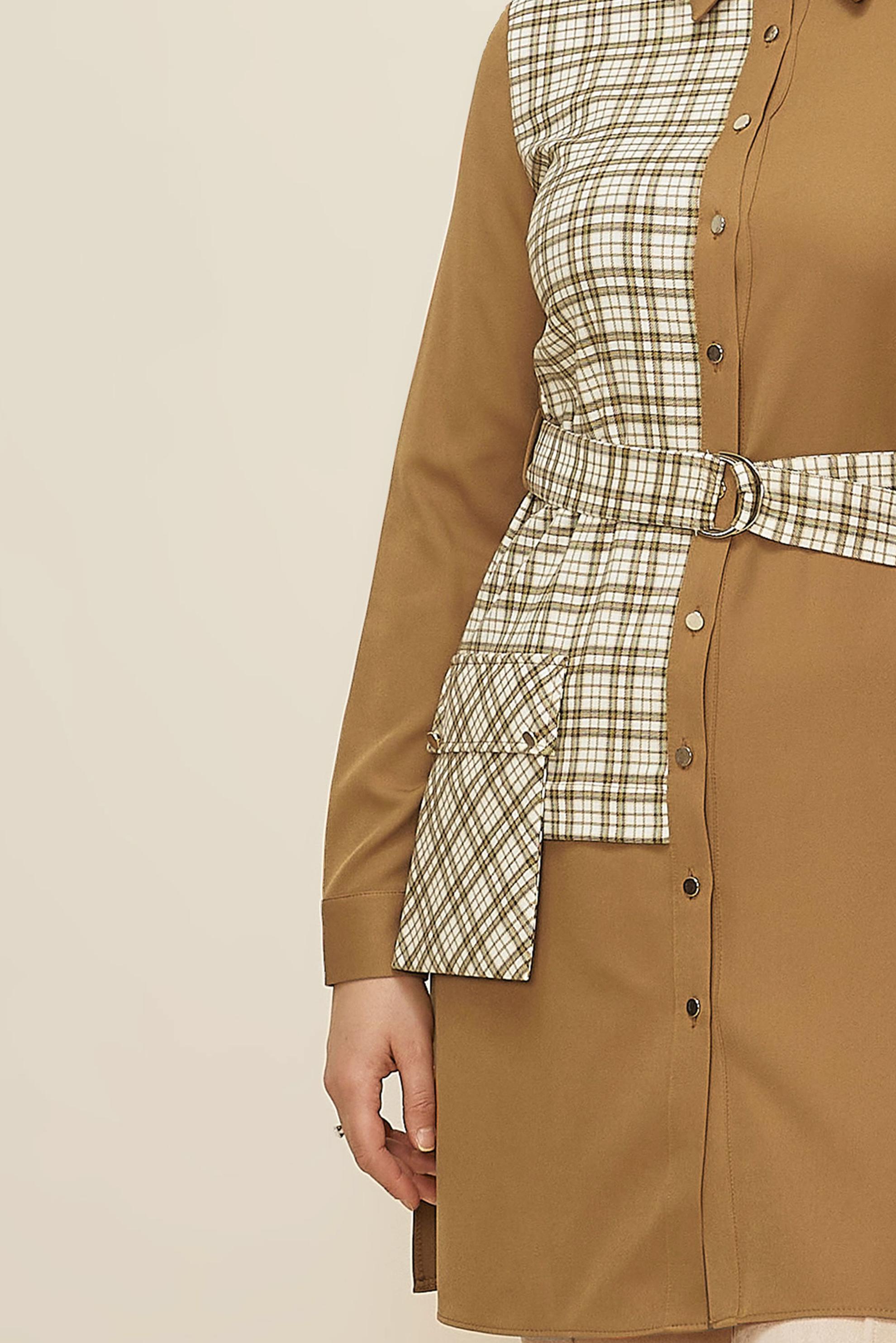 Hijab clothing YELLOW CHECK PATTERN DETAIL TUNIC WITH POCKET 43377