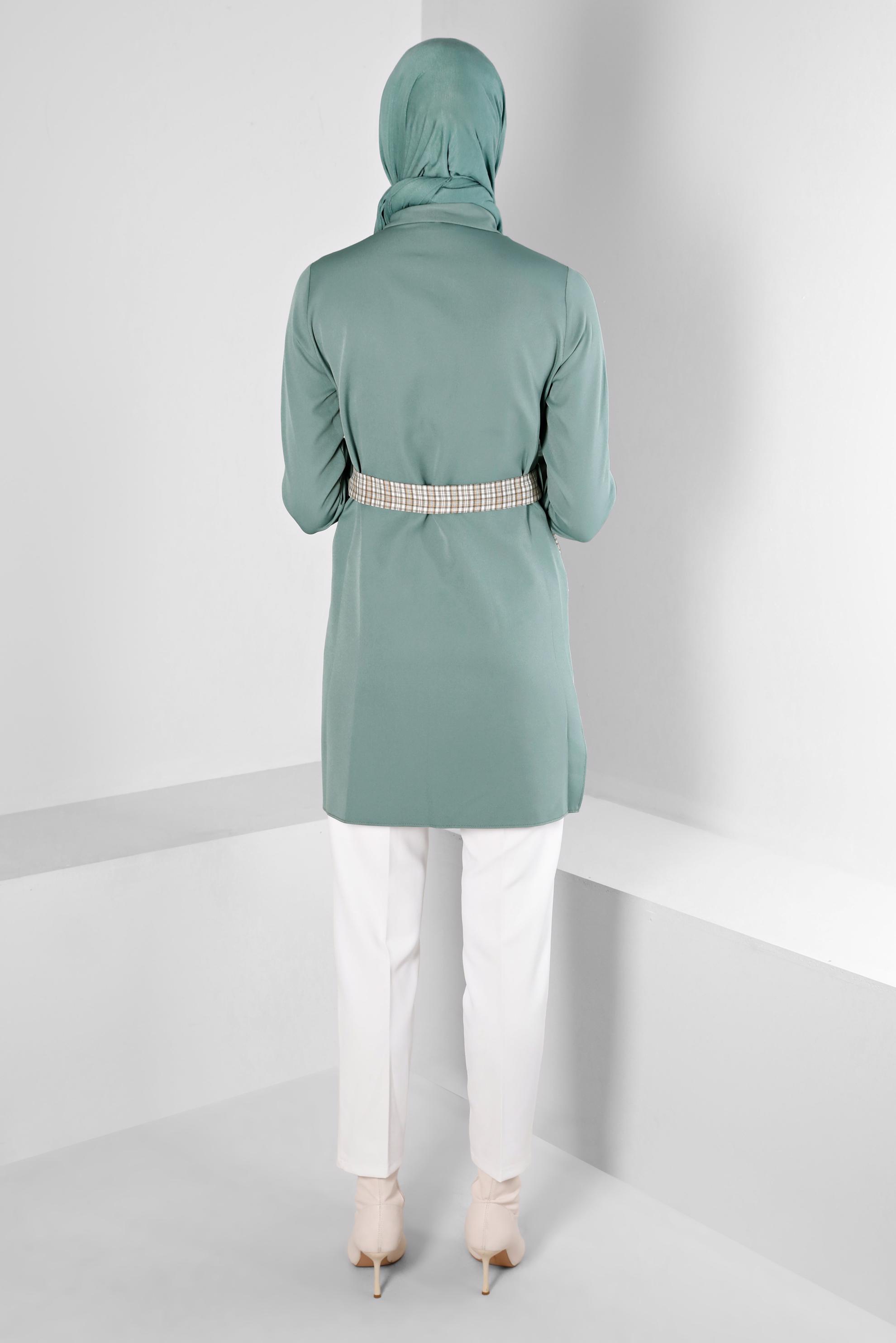 Hijab clothing GREEN CHECK PATTERN DETAIL TUNIC WITH POCKET 43377