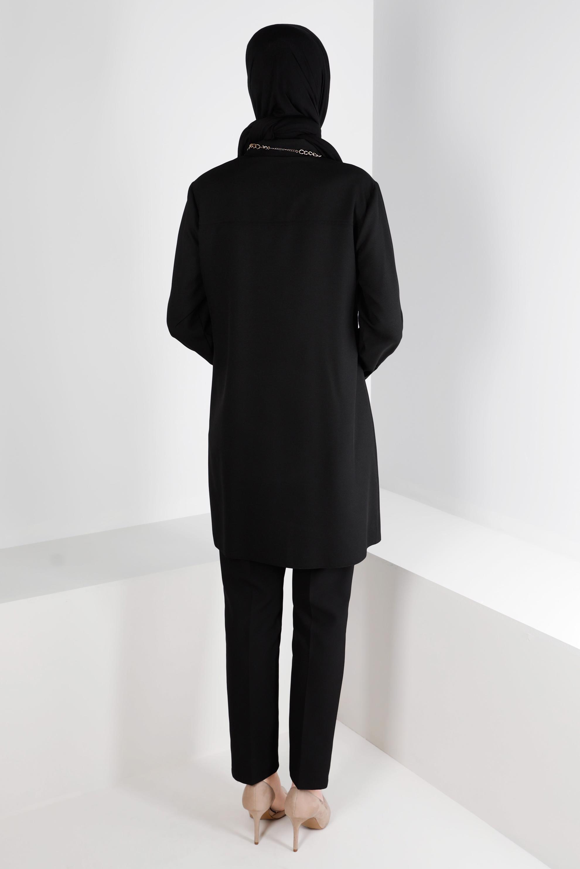 Tesettür giyim SİYAH DÜĞMELİ CEPLİ TUNİK 43384 