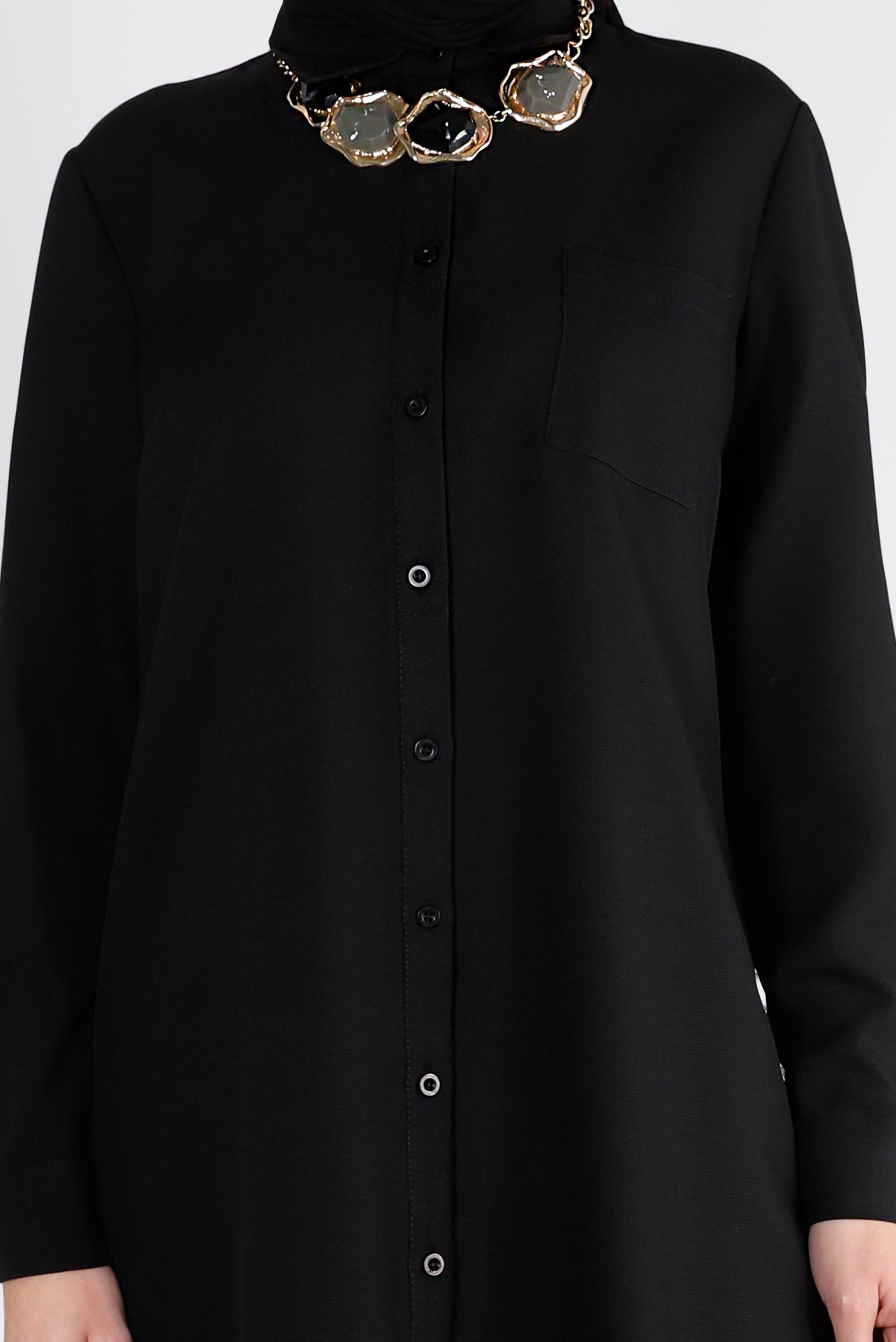 Tesettür giyim SİYAH DÜĞMELİ CEPLİ TUNİK 43384 