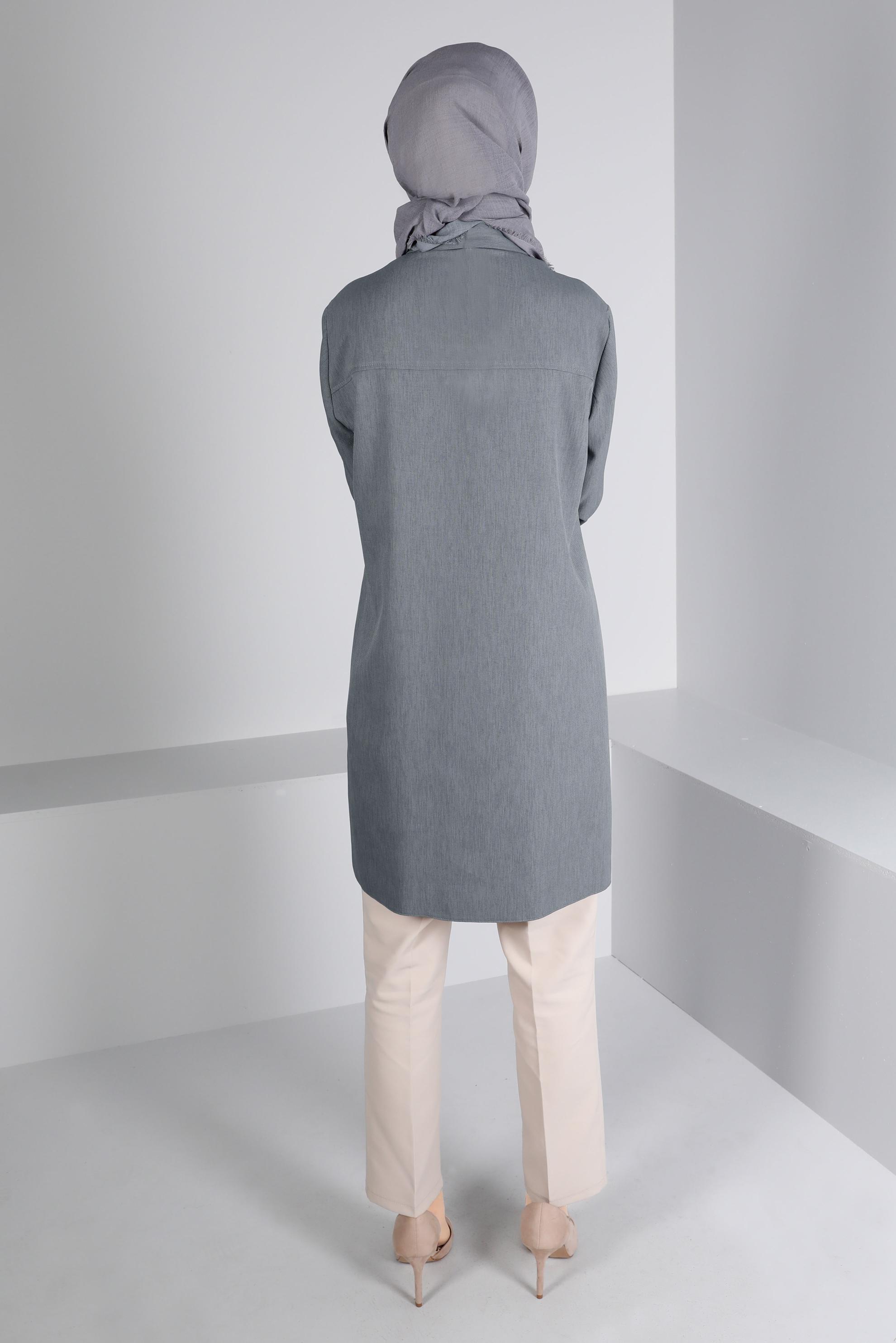 Tesettür giyim GRİ DÜĞMELİ CEPLİ TUNİK 43384 