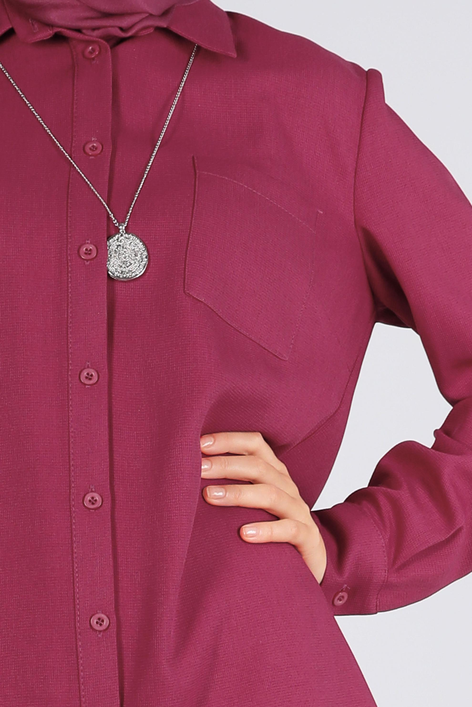 Tesettür giyim FUŞYA DÜĞMELİ CEPLİ TUNİK 43384 