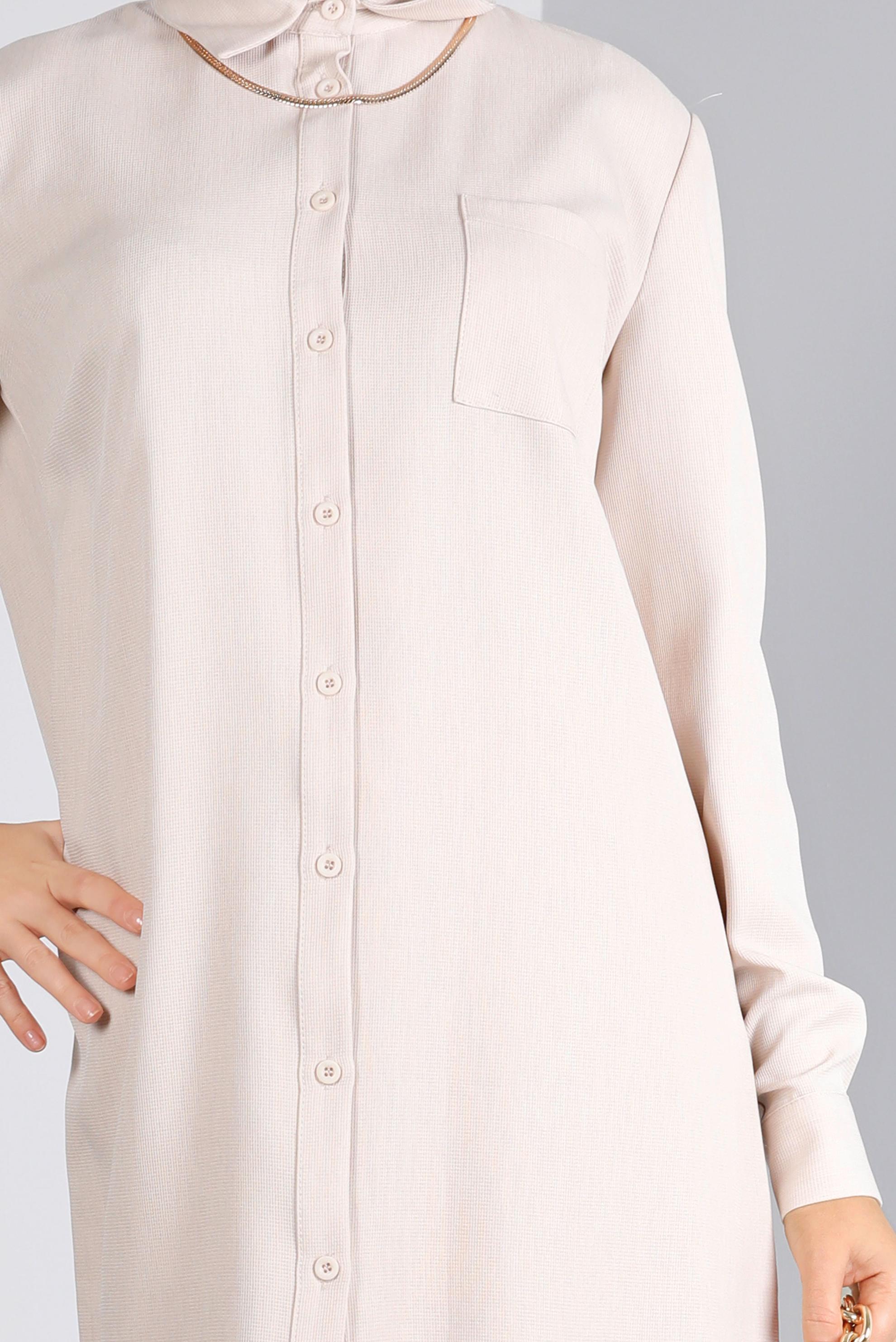 Tesettür giyim BEJ DÜĞMELİ CEPLİ TUNİK 43384 