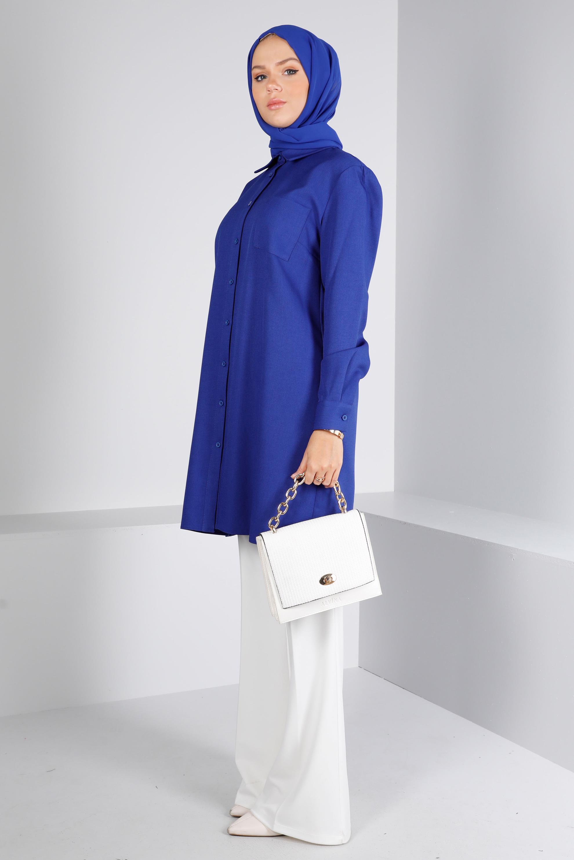 Tesettür giyim LACİVERT DÜĞMELİ CEPLİ TUNİK 43384 