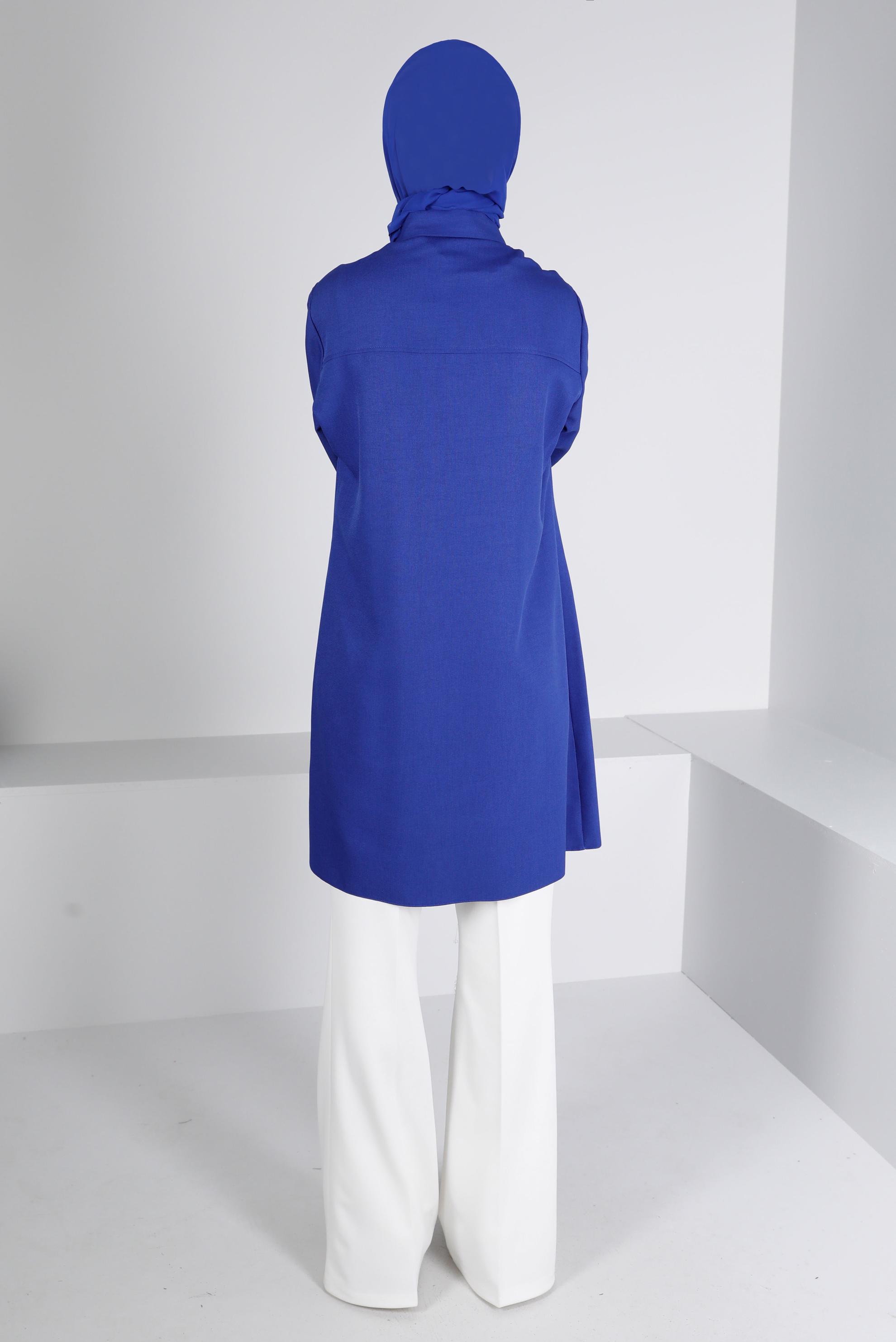 Tesettür giyim LACİVERT DÜĞMELİ CEPLİ TUNİK 43384 