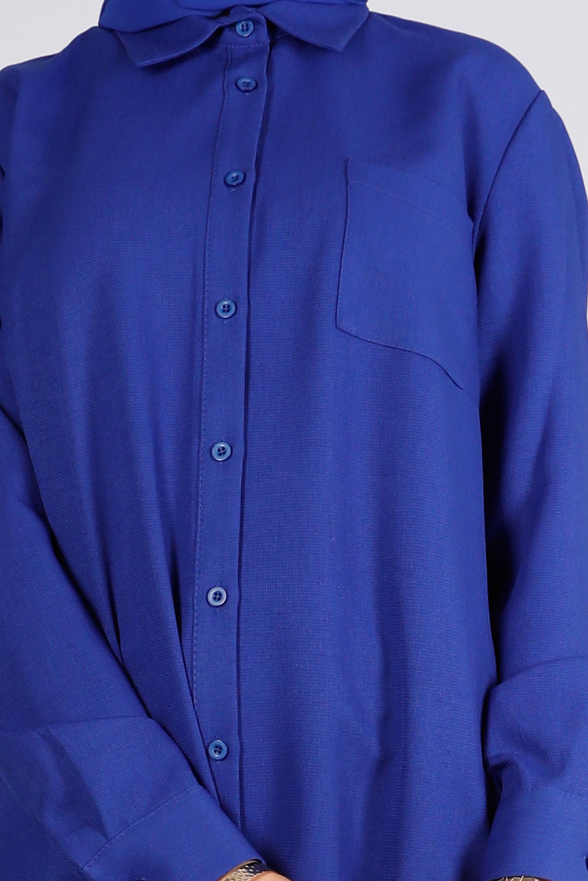 Tesettür giyim LACİVERT DÜĞMELİ CEPLİ TUNİK 43384 