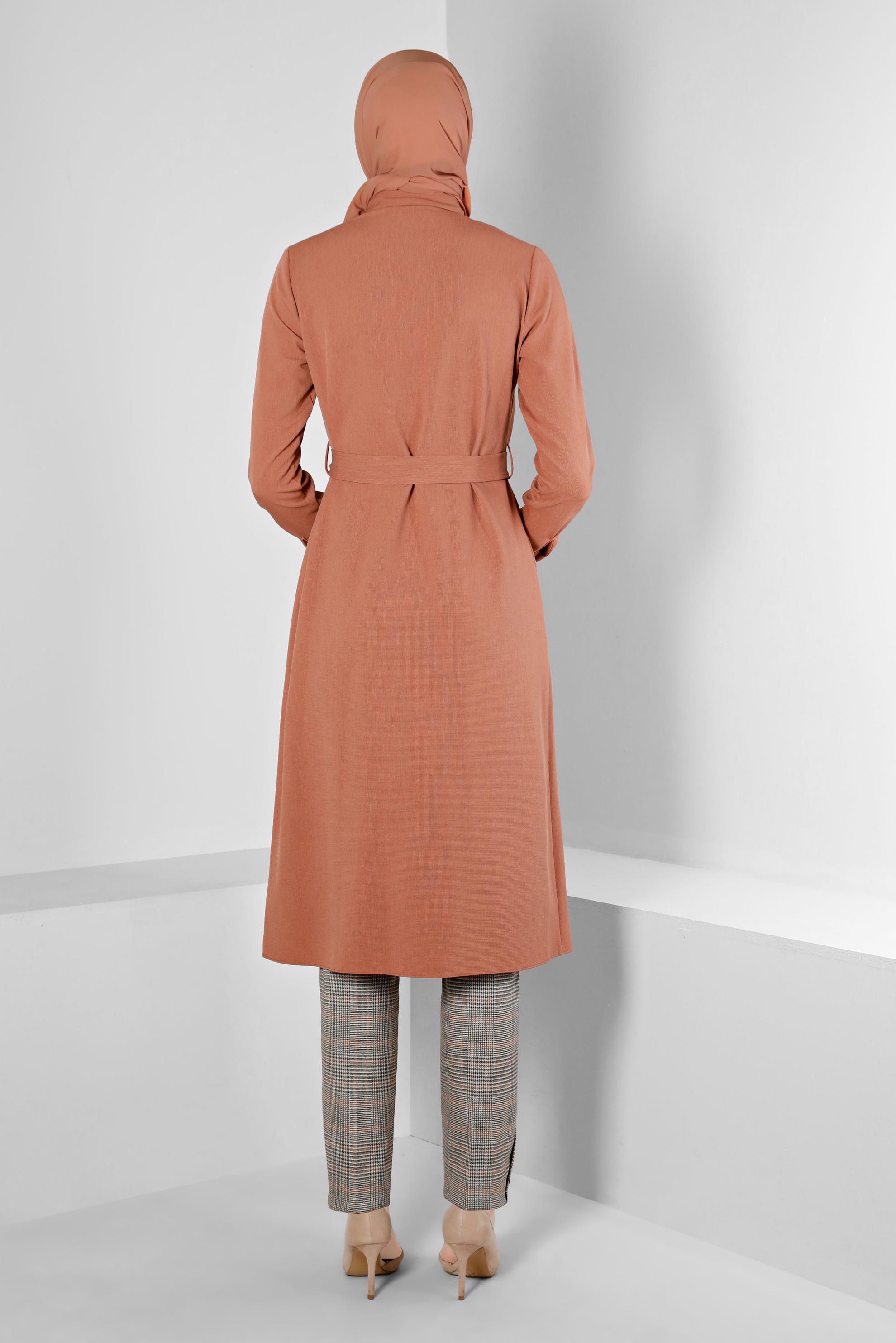 Tesettür giyim TURUNCU DÜĞMELİ KUŞAKLI TUNİK 43385