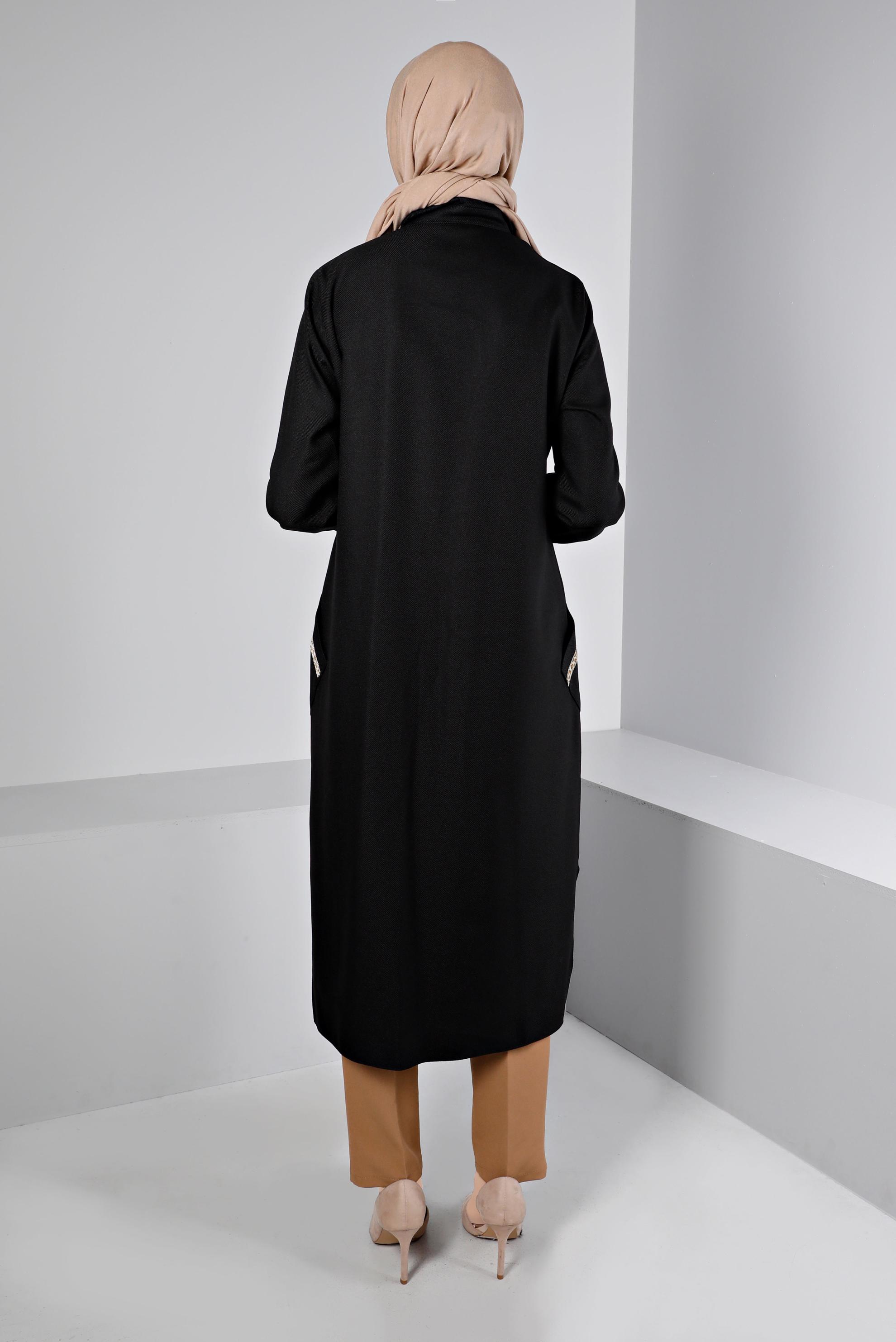 Tesettür giyim SİYAH LEOPAR DESEN DETAYLI TUNİK 43390