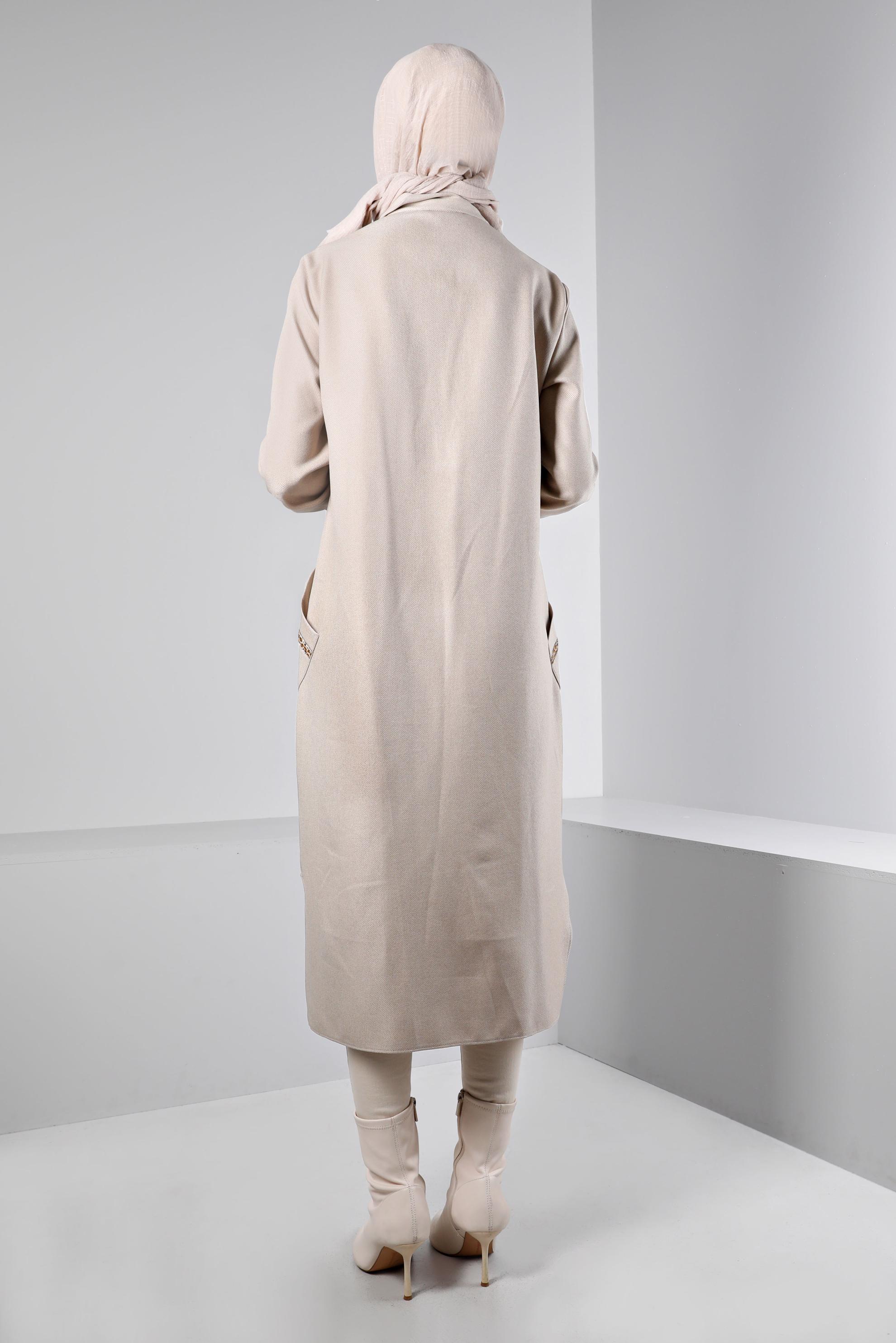 Tesettür giyim BEJ LEOPAR DESEN DETAYLI TUNİK 43390