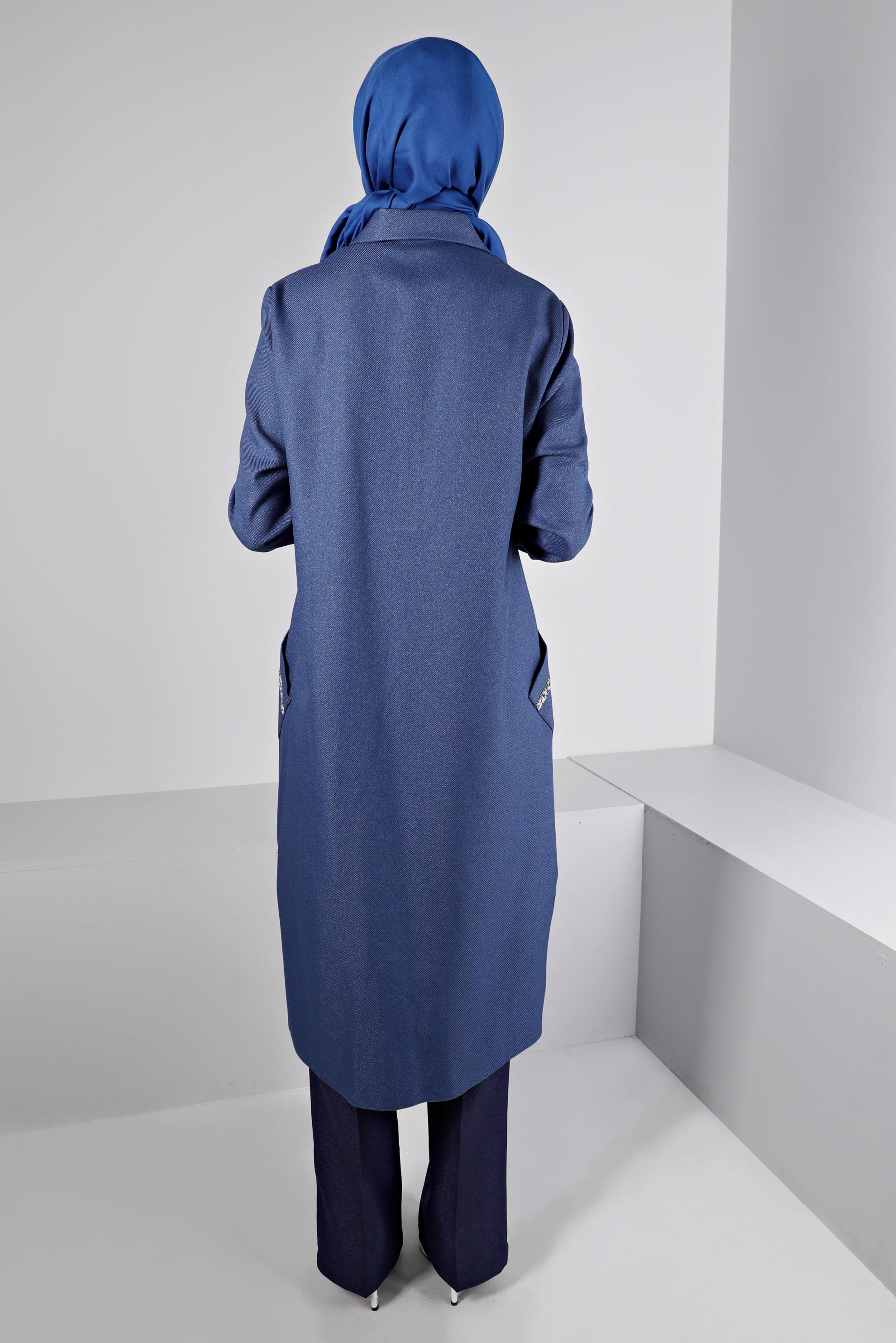 Tesettür giyim LACİVERT LEOPAR DESEN DETAYLI TUNİK 43390