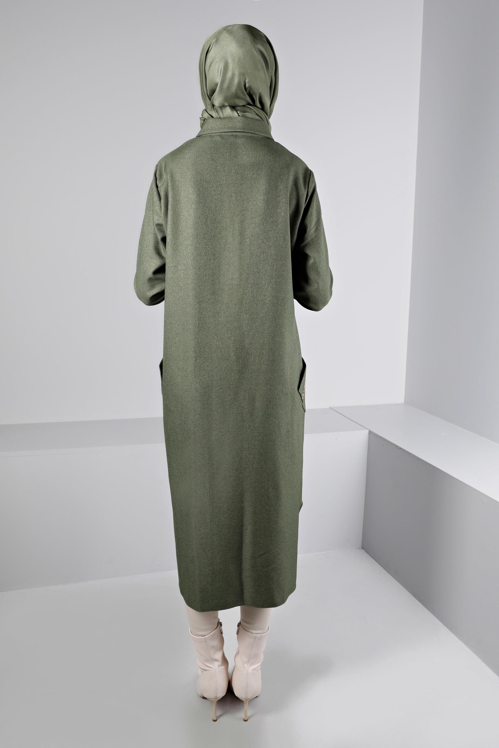 Tesettür giyim YEŞİL LEOPAR DESEN DETAYLI TUNİK 43390