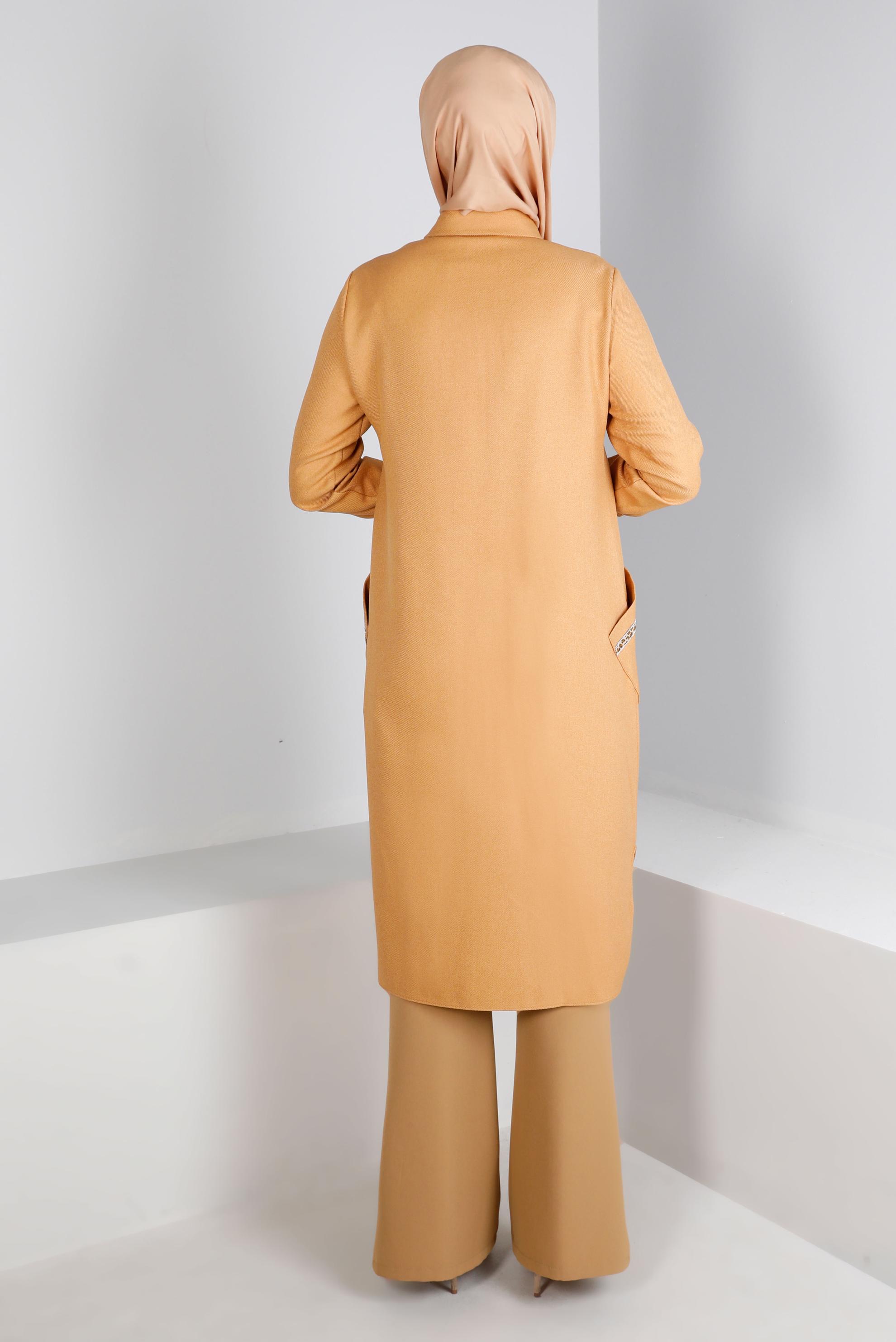 Tesettür giyim TURUNCU LEOPAR DESEN DETAYLI TUNİK 43390