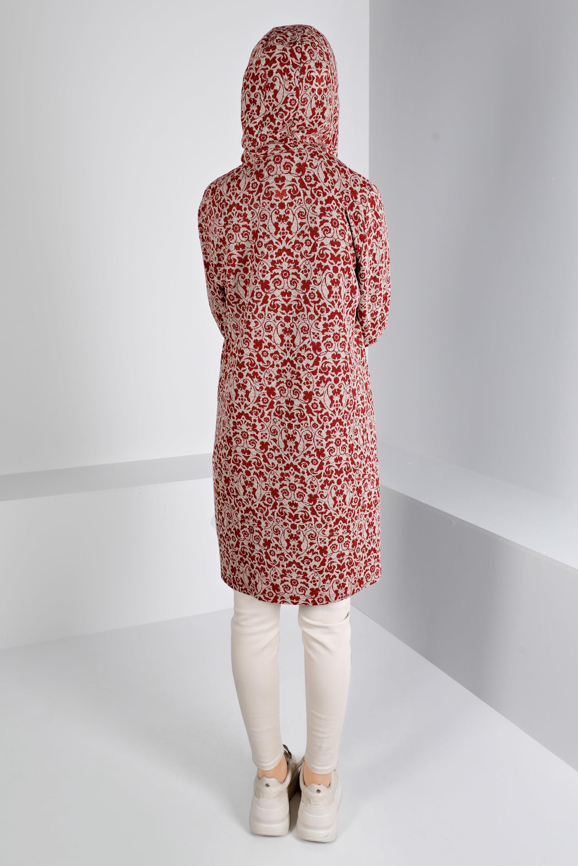 Tesettür giyim BORDO ETNİK DESENLİ TRİKO TUNİK 43391-1 