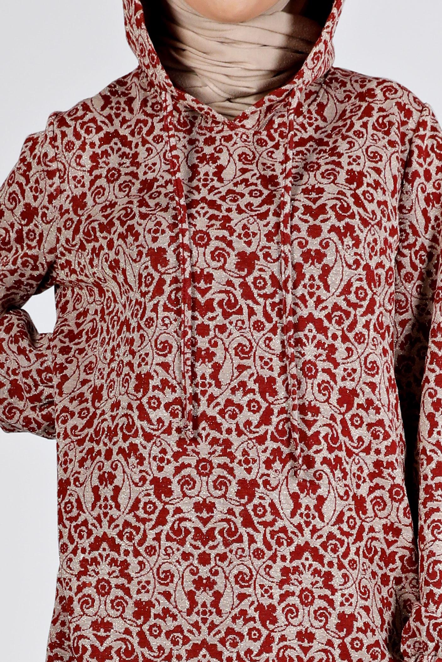 Tesettür giyim BORDO ETNİK DESENLİ TRİKO TUNİK 43391-1 