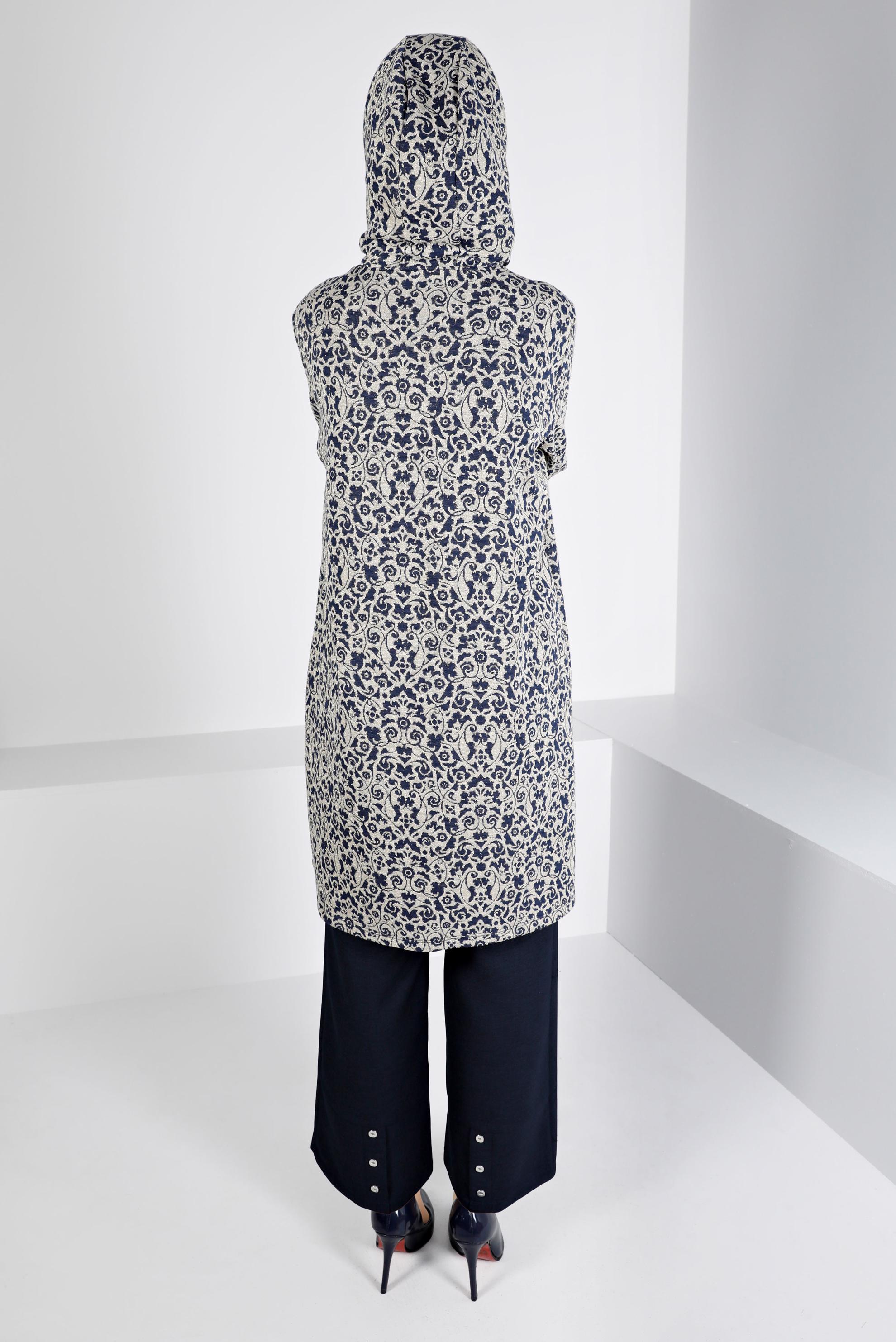 Tesettür giyim LACİVERT ETNİK DESENLİ TRİKO TUNİK 43391-1 