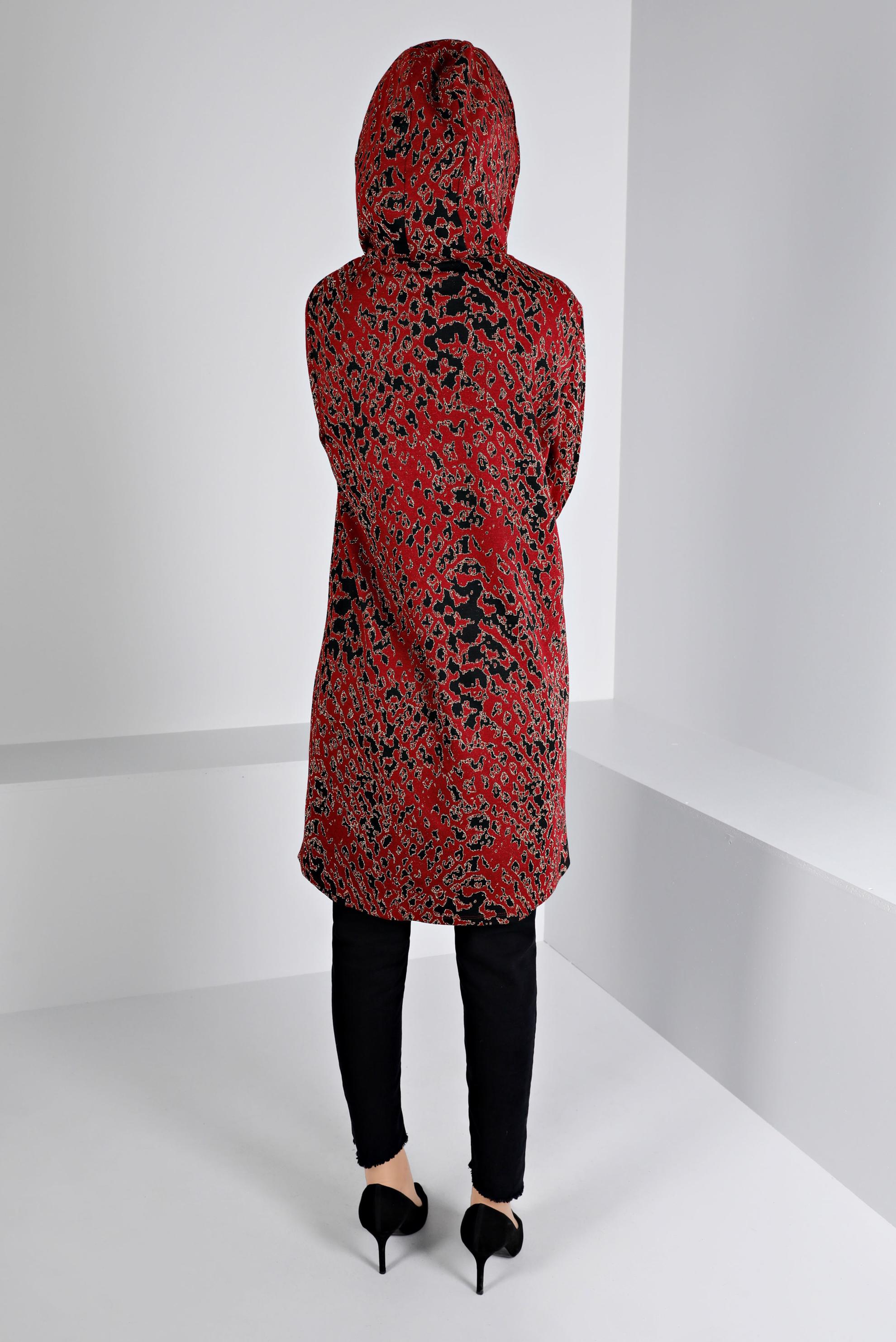 Tesettür giyim BORDO ETNİK DESENLİ TRİKO TUNİK 43391-1 