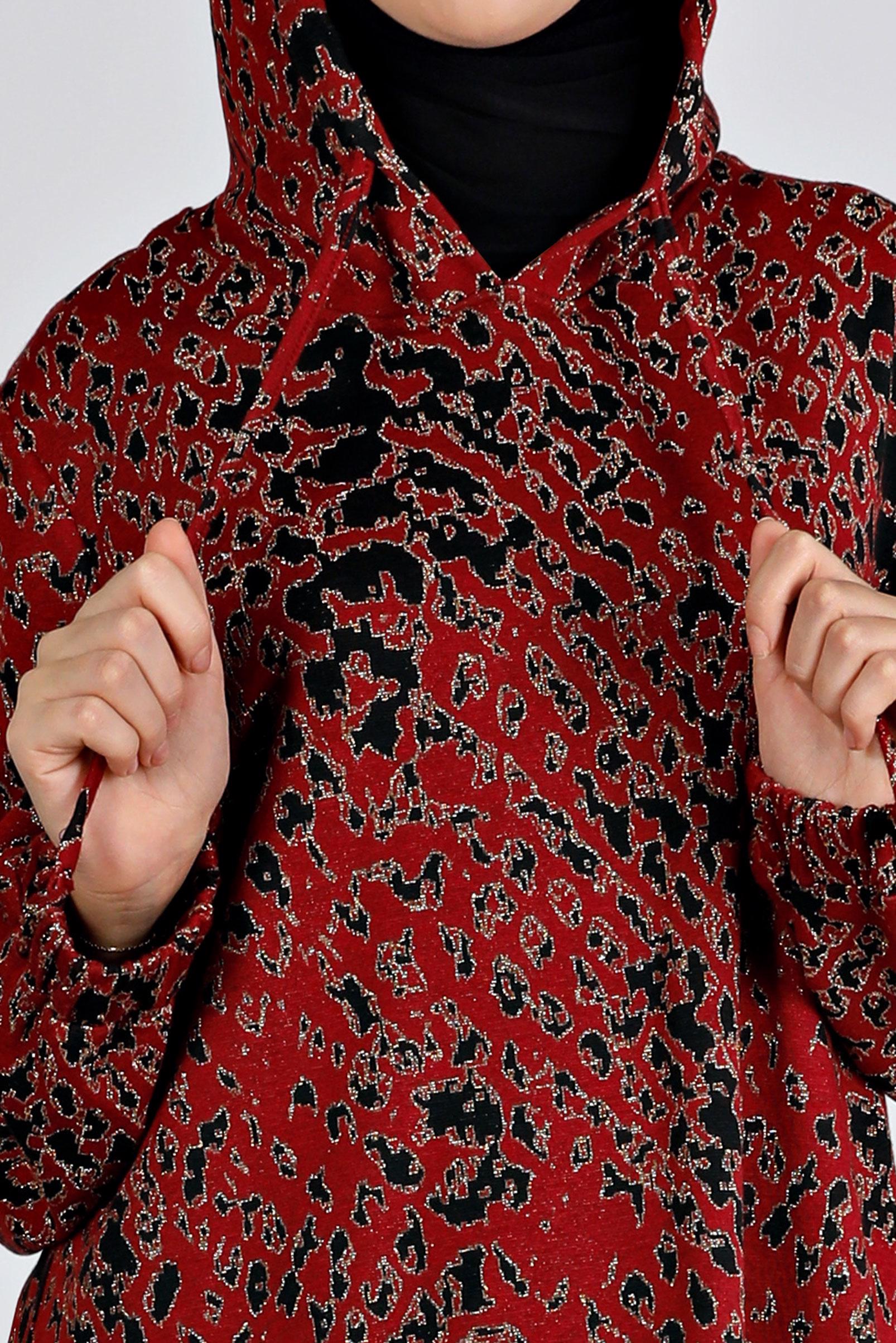 Tesettür giyim BORDO ETNİK DESENLİ TRİKO TUNİK 43391-1 