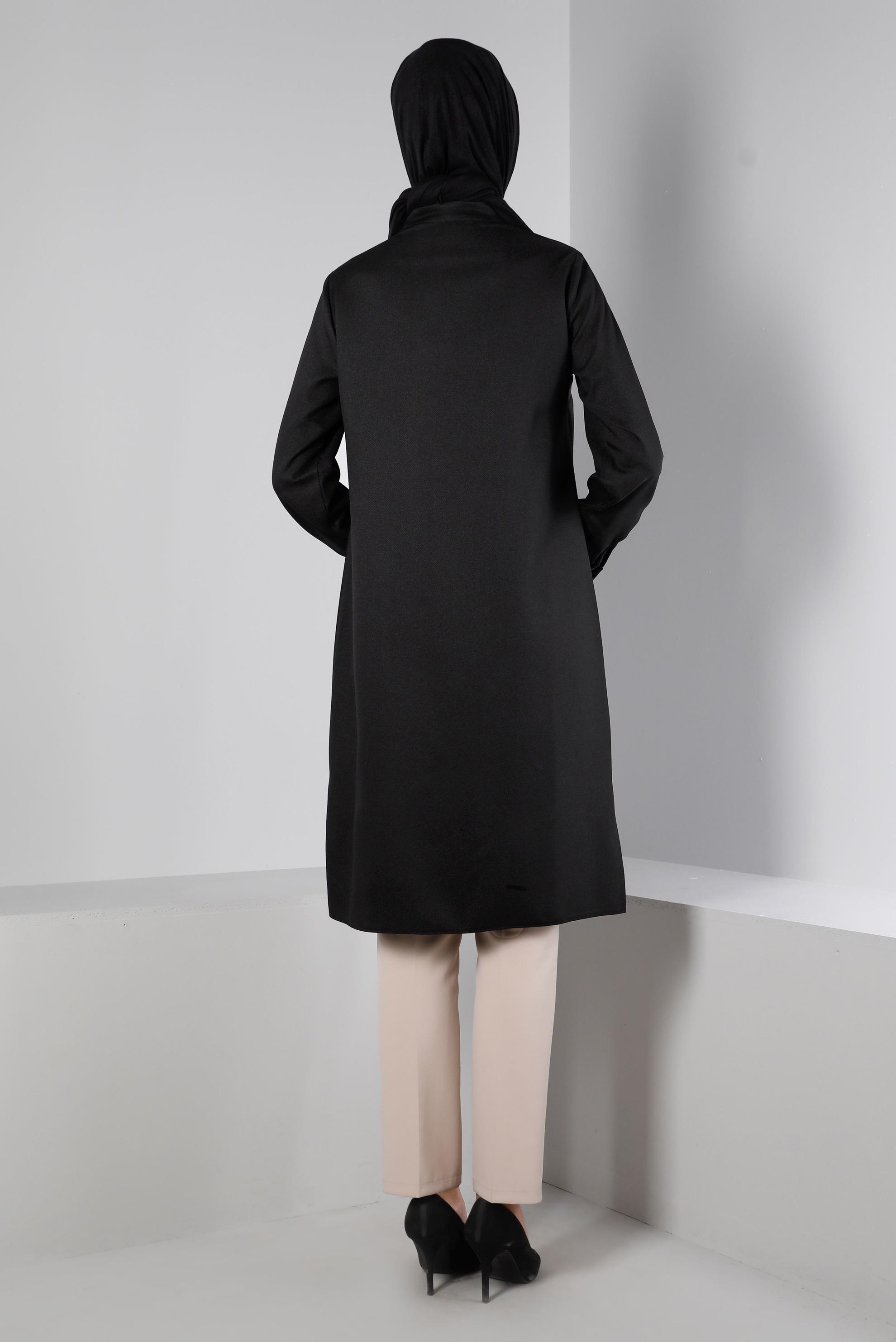 Tesettür giyim SİYAH LEOPAR DESEN DETAYLI DÜĞMELİ TUNİK 43393