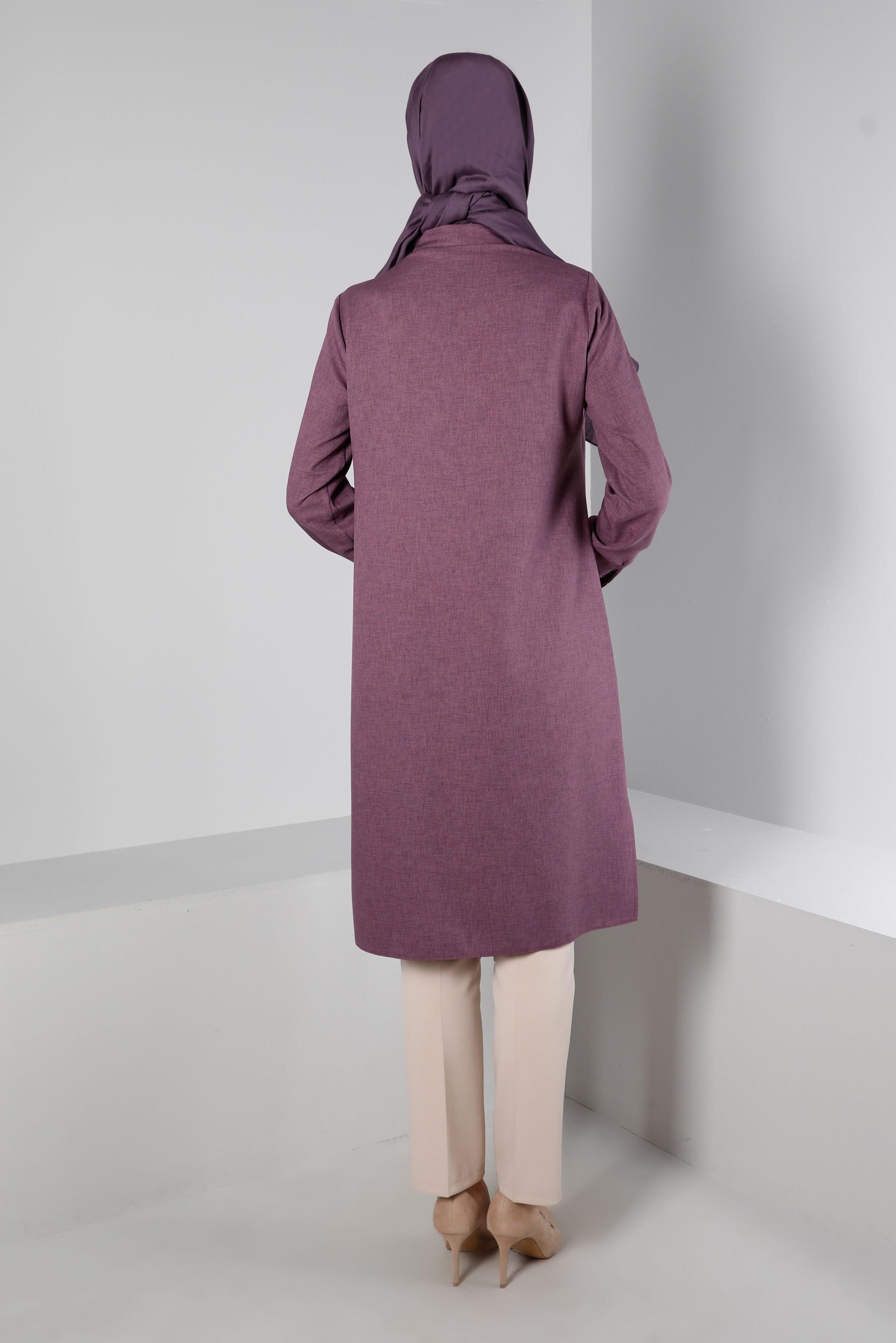 Tesettür giyim MOR LEOPAR DESEN DETAYLI DÜĞMELİ TUNİK 43393